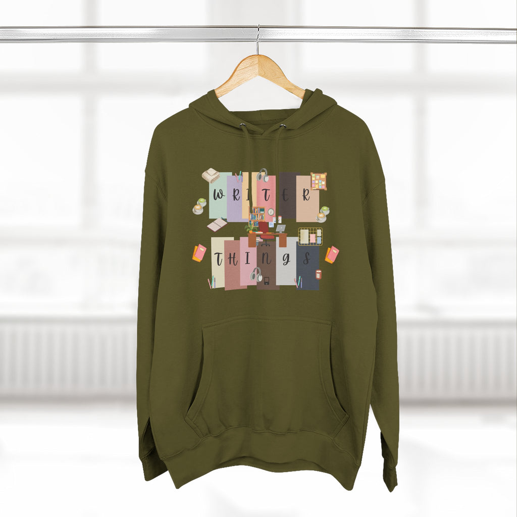 Writer Hoodie — Retro Collage Graphic "Writer Things" Comfort Pullover