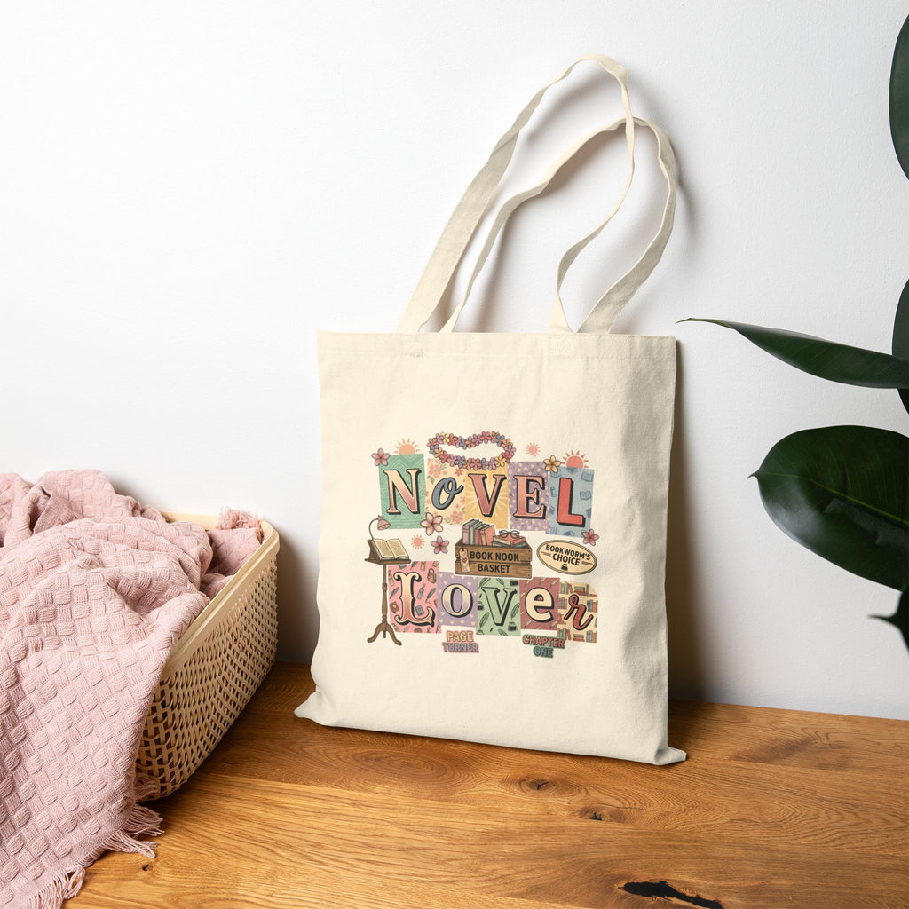 Novel Lover Tote Bag — Vintage Bookworm Cotton Canvas Book Tote