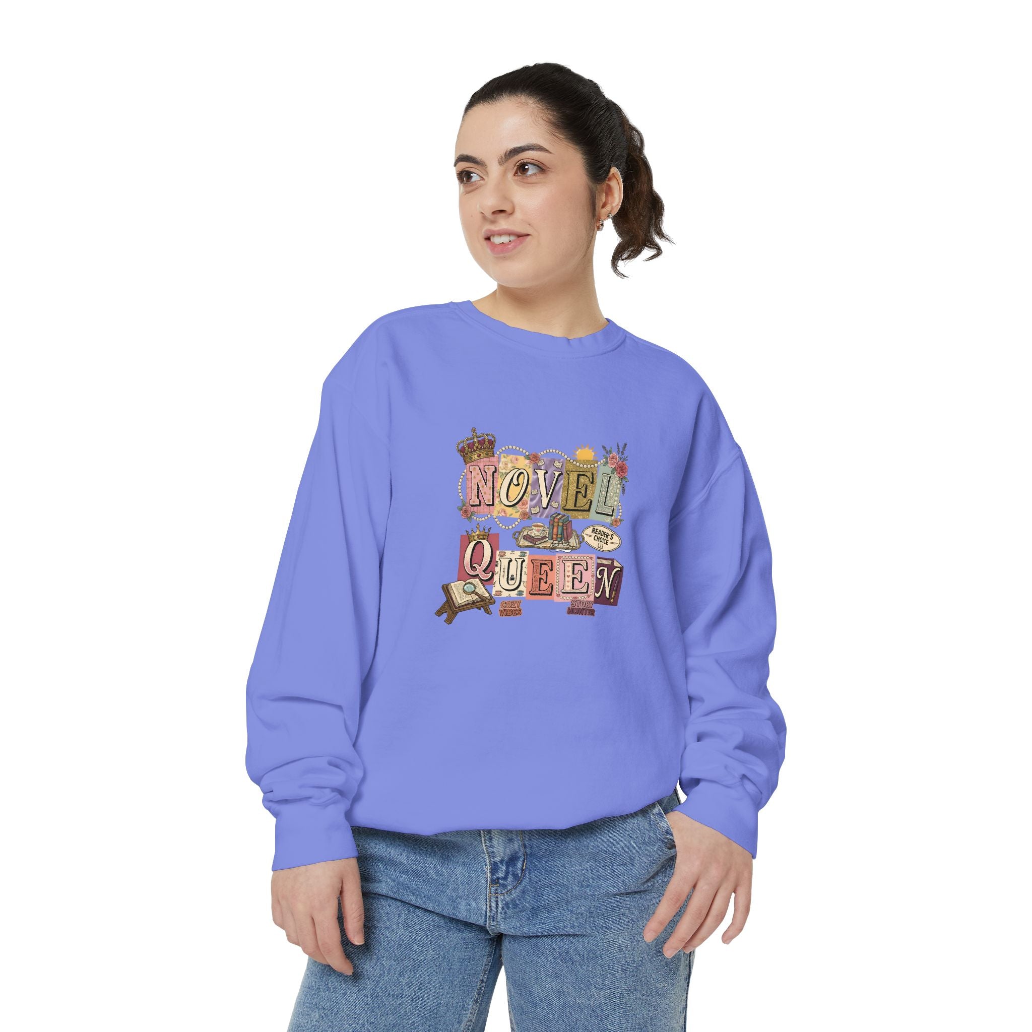 Novel Queen Sweatshirt — Vintage Booklover Literary Graphic Crewneck