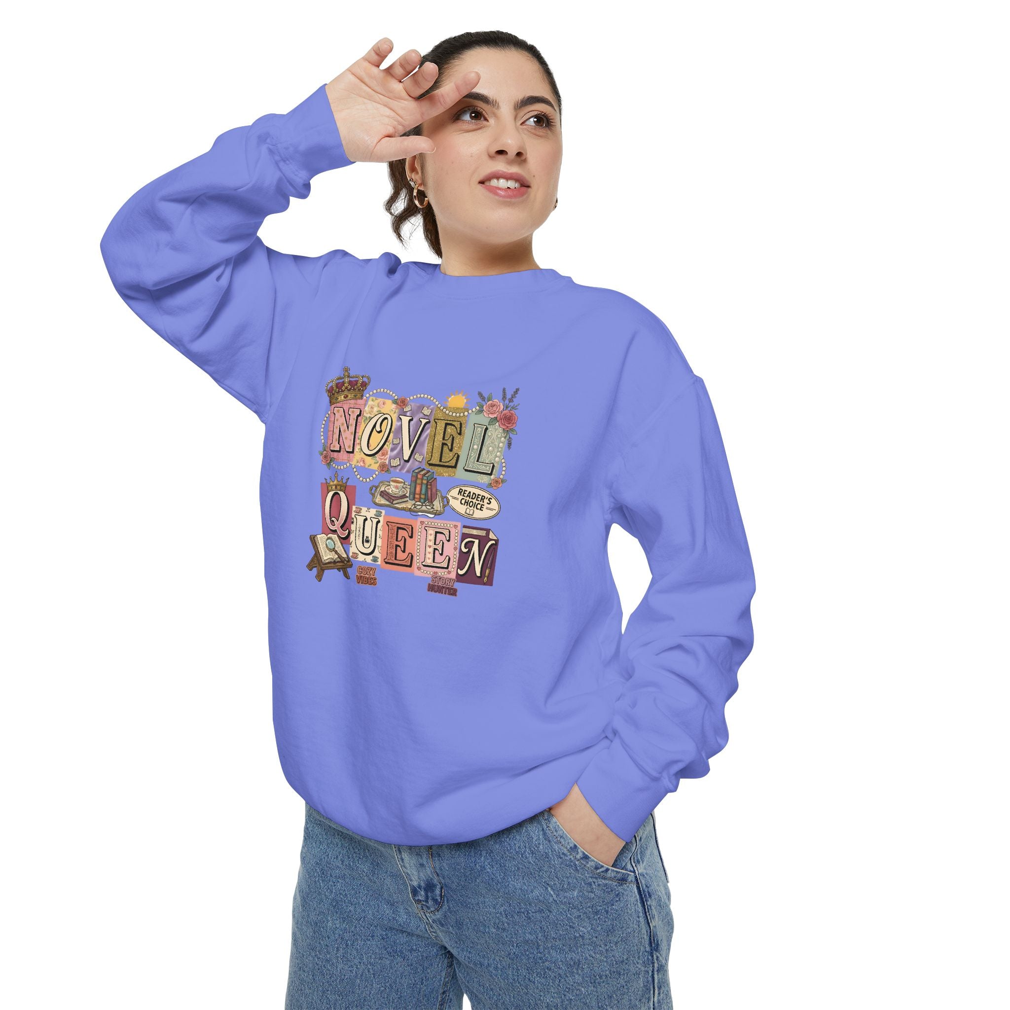 Novel Queen Sweatshirt — Vintage Booklover Literary Graphic Crewneck