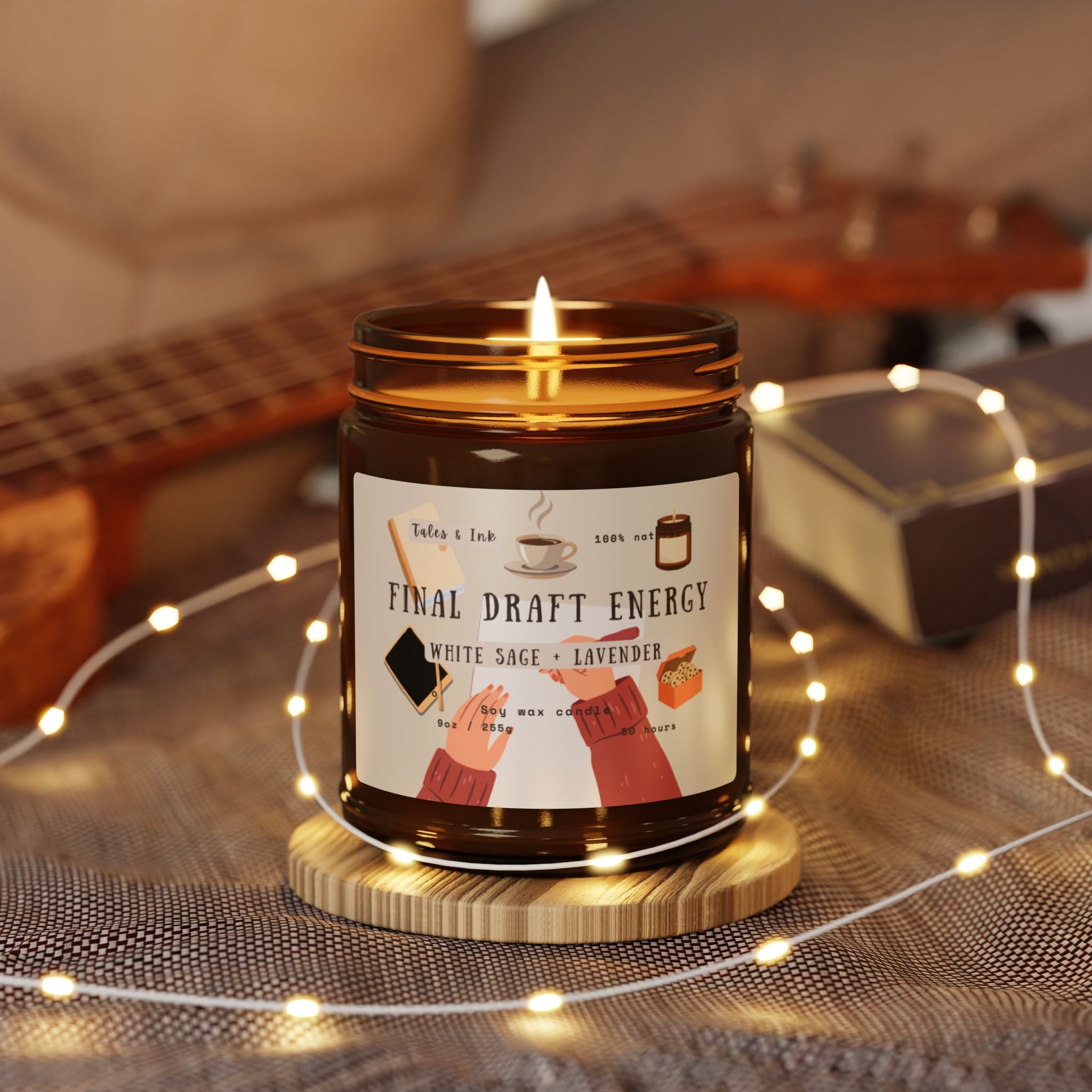 Final Draft Energy Scented Soy Candle — White Sage & Lavender (Amber Jar)