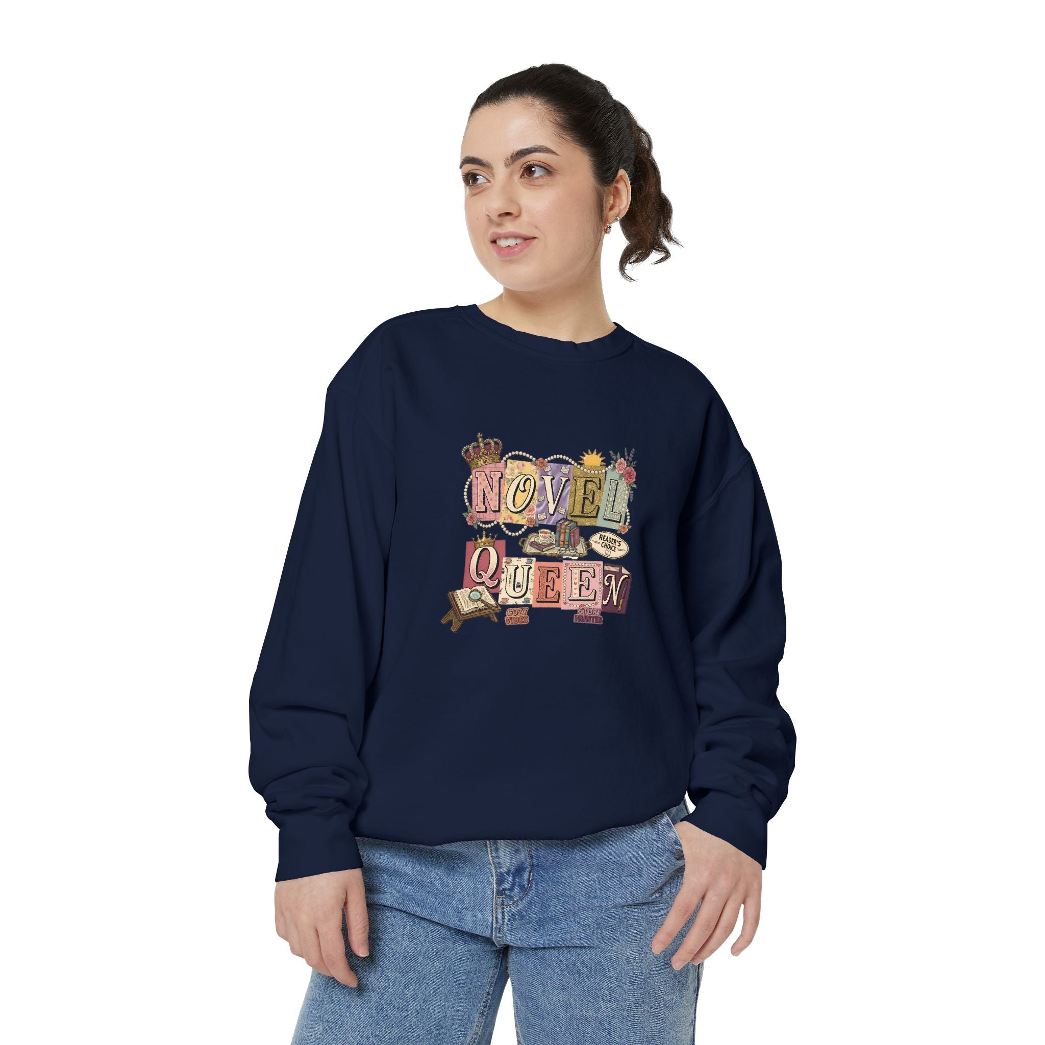 Novel Queen Sweatshirt — Vintage Booklover Literary Graphic Crewneck