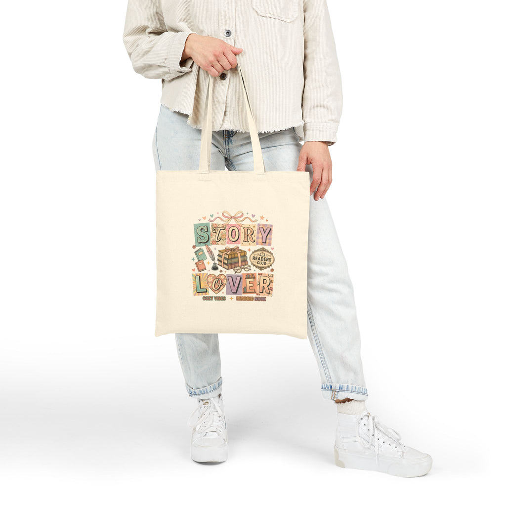 Story Lover Canvas Tote Bag – Bookish Reader Book Stack Design