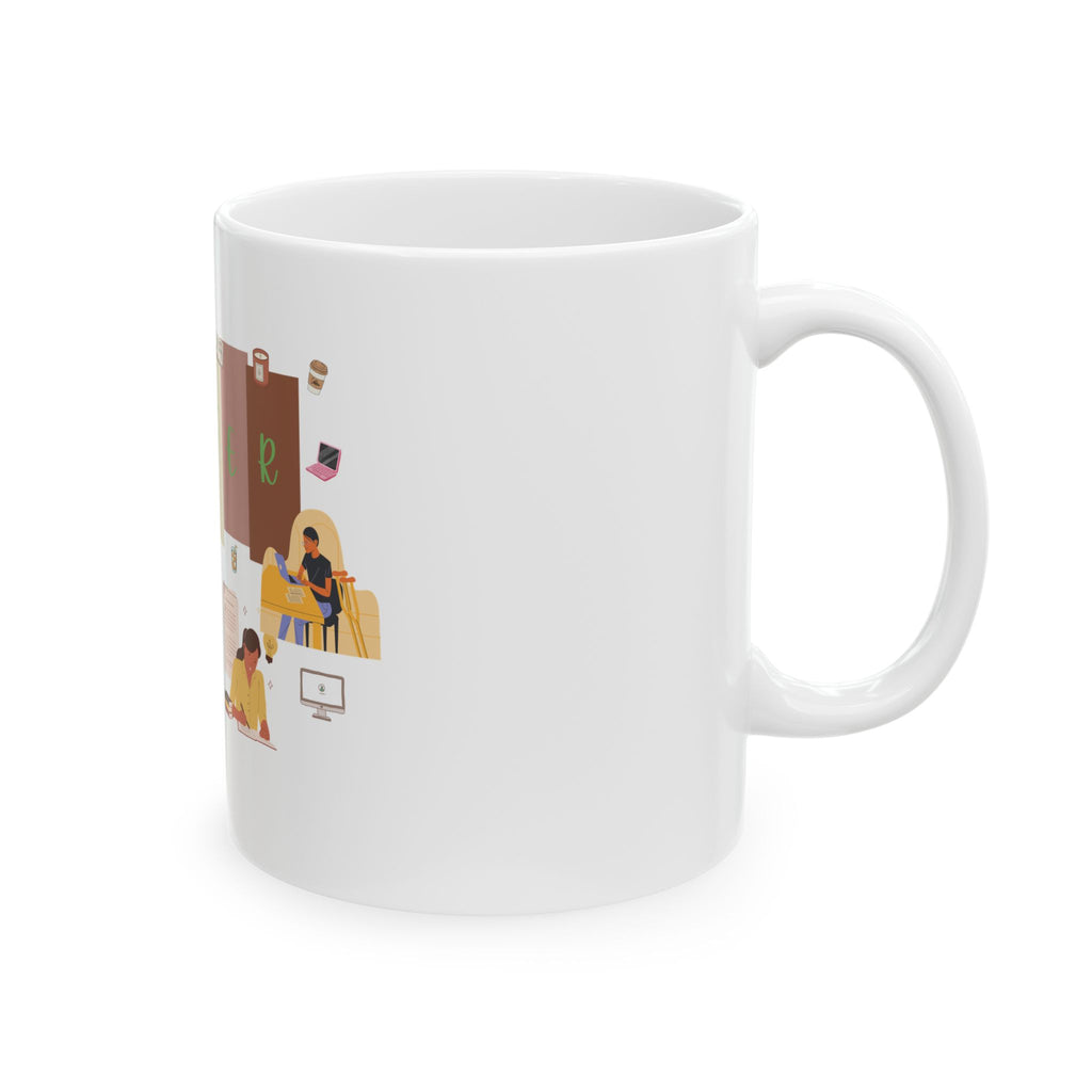Writer Life Ceramic Mug — Inspirational Writing Desk Illustration, 11oz & 15oz