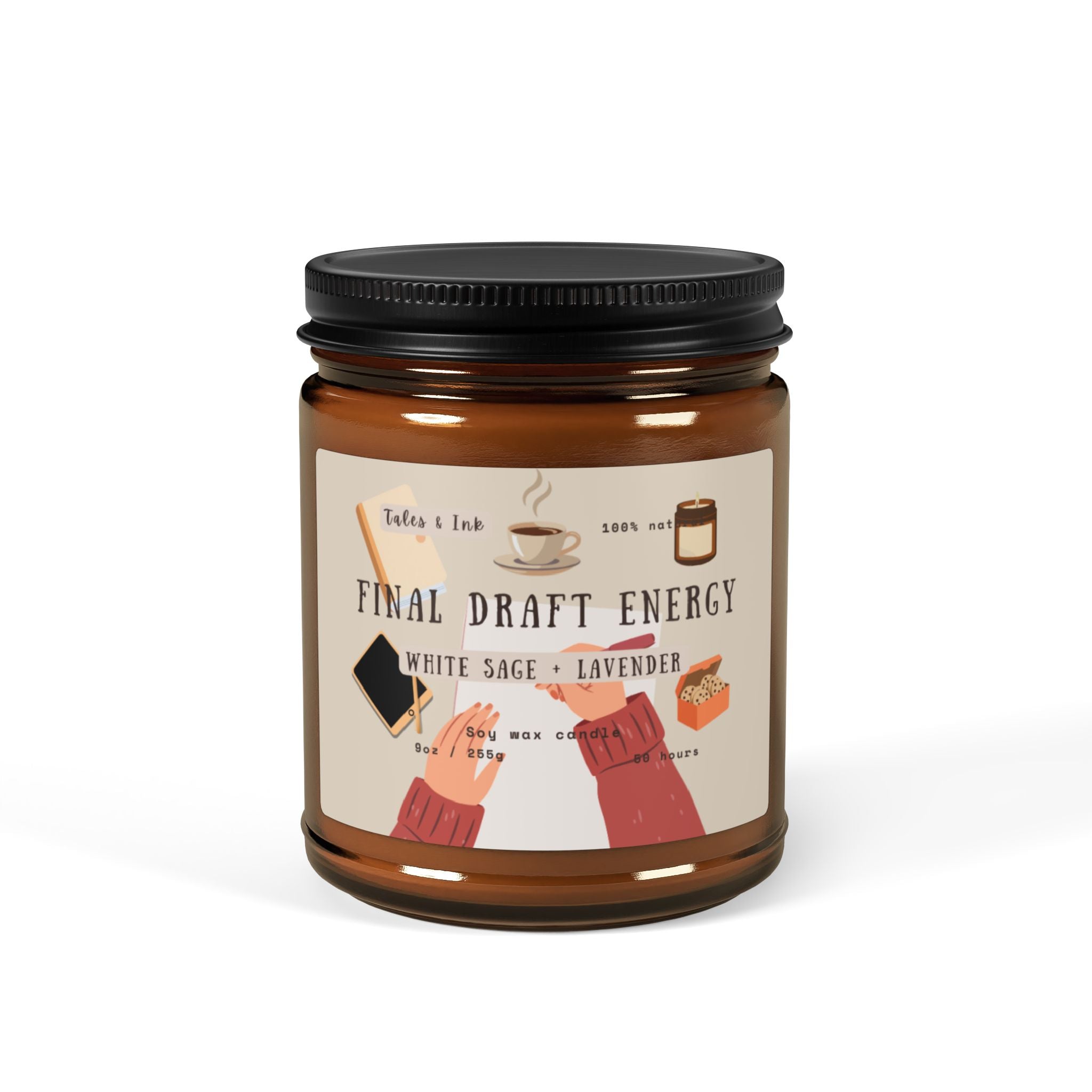 Final Draft Energy Scented Soy Candle — White Sage & Lavender (Amber Jar)