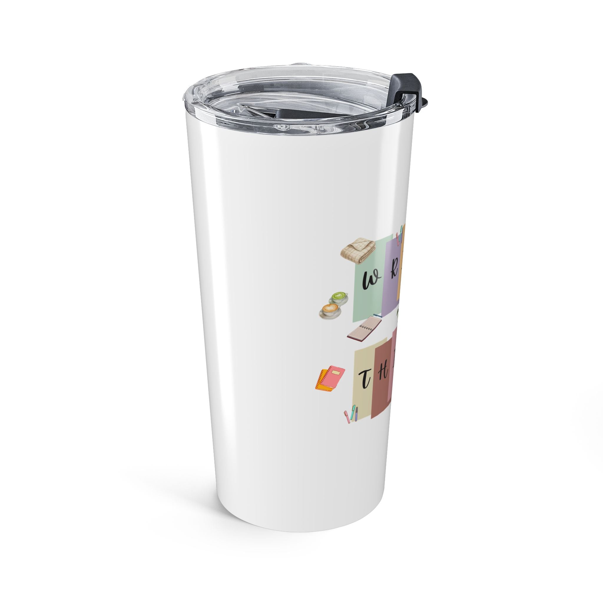 20oz Coffee Tumbler – "Writing Things" Writer Desk Illustration