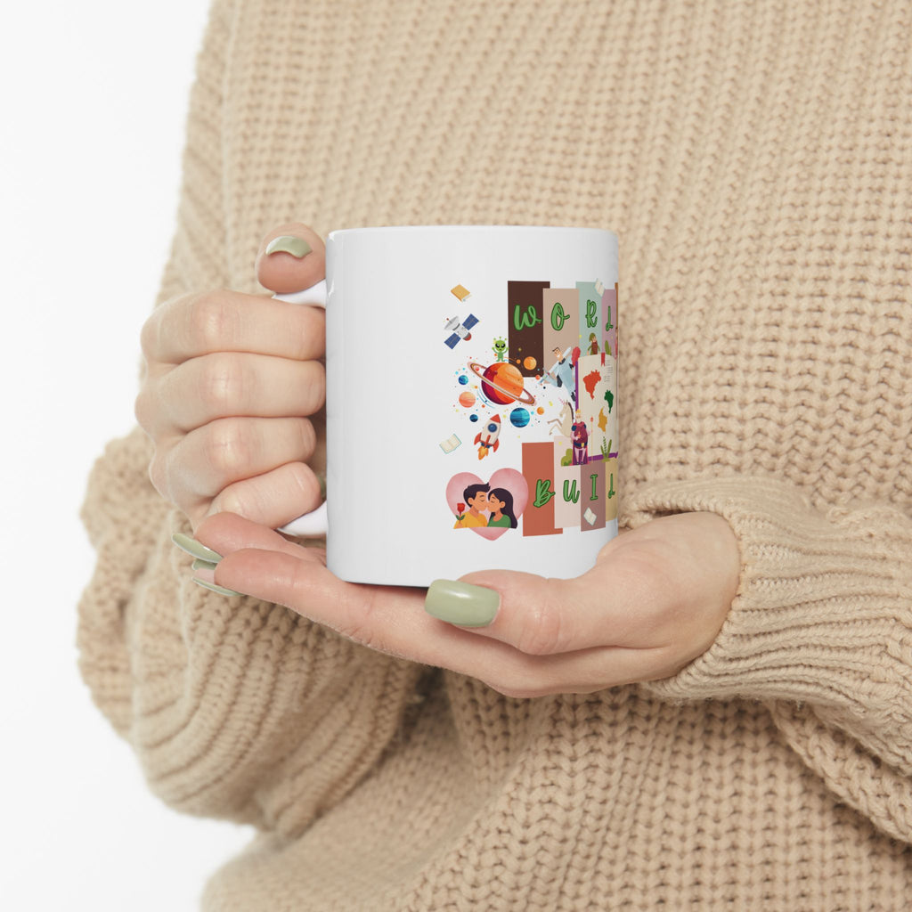 World Builder Ceramic Mug — Illustrated Travel & Creativity Design (11oz, 15oz)