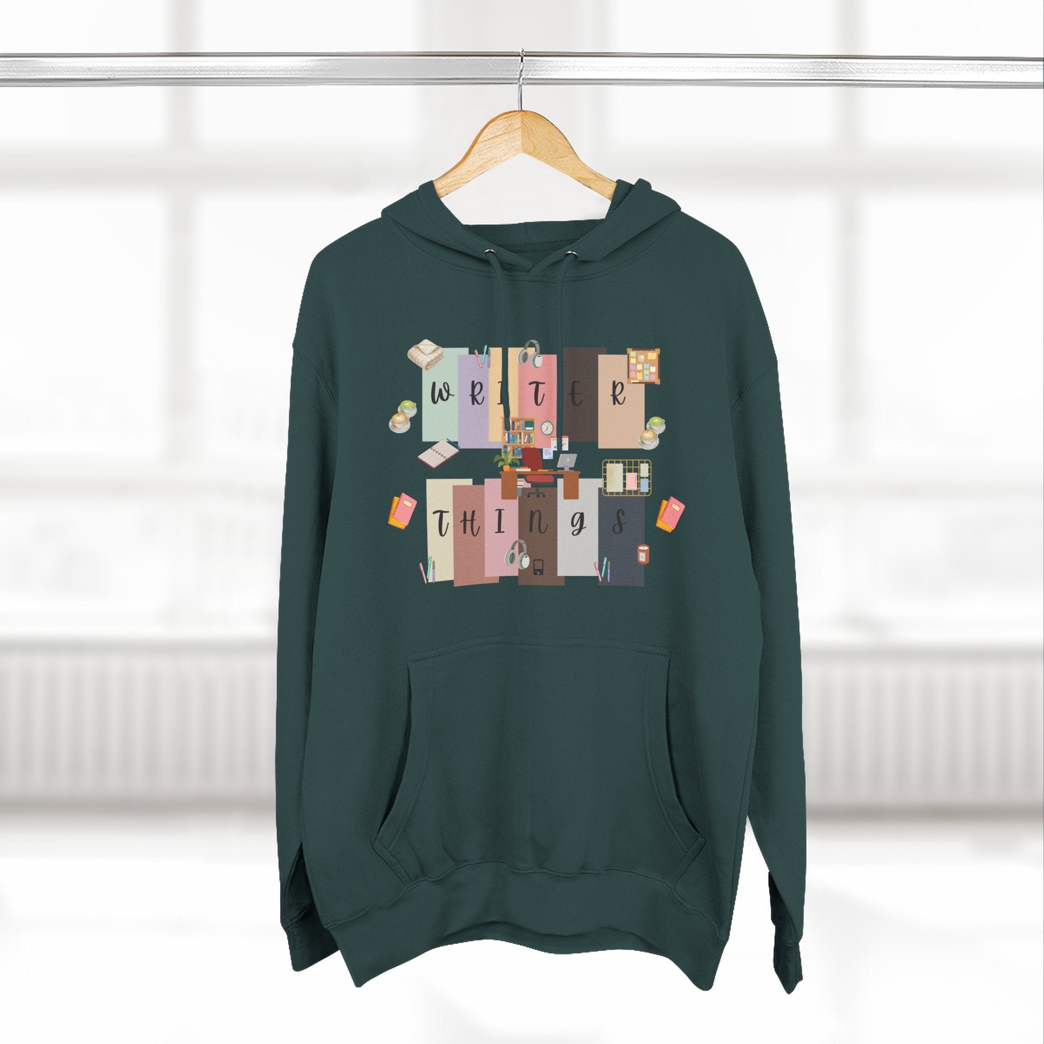 Writer Hoodie — Retro Collage Graphic "Writer Things" Comfort Pullover