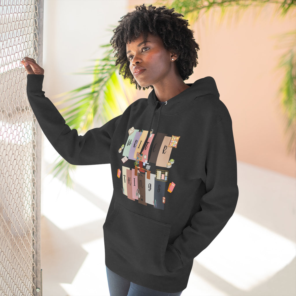 Writer Hoodie — Retro Collage Graphic "Writer Things" Comfort Pullover