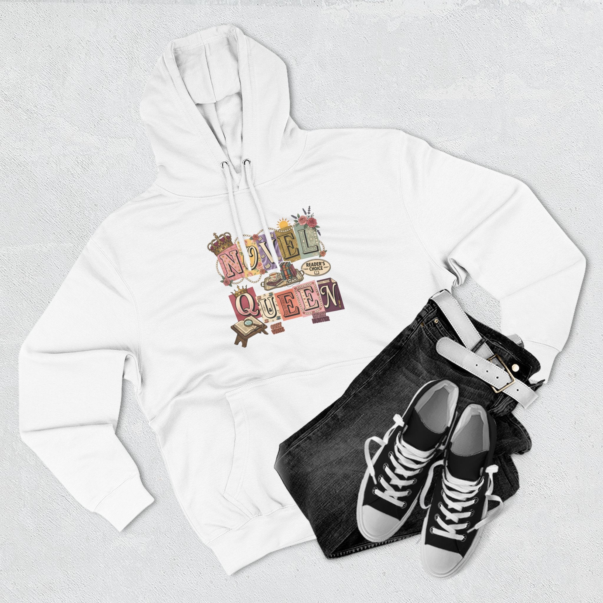 Novel Queen Hoodie — Vintage Book Lover Graphic Pullover
