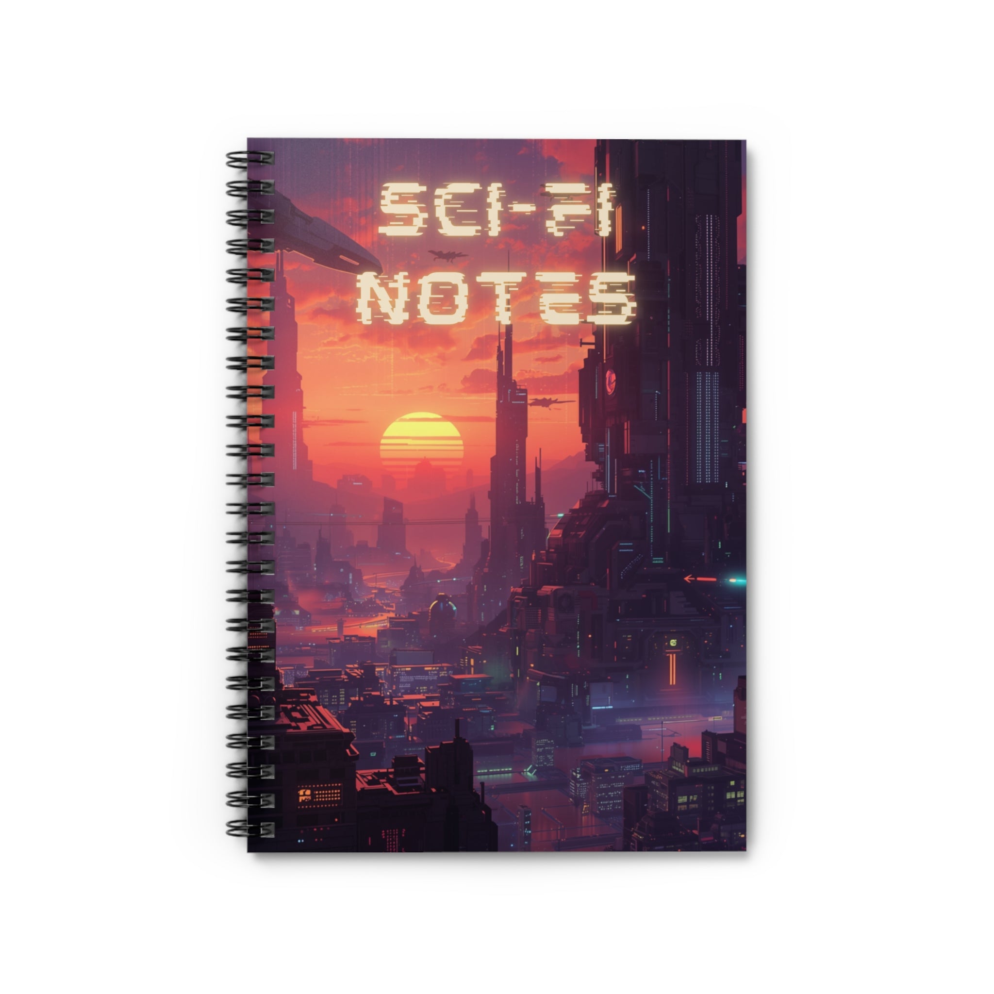 Sci‑Fi Notes Spiral Notebook — Cyberpunk Sunset Ruled Journal for Writers & Students