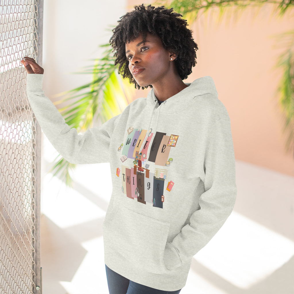 Writer Hoodie — Retro Collage Graphic "Writer Things" Comfort Pullover
