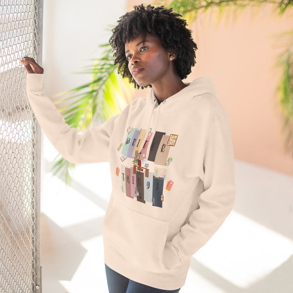 Writer Hoodie — Retro Collage Graphic "Writer Things" Comfort Pullover