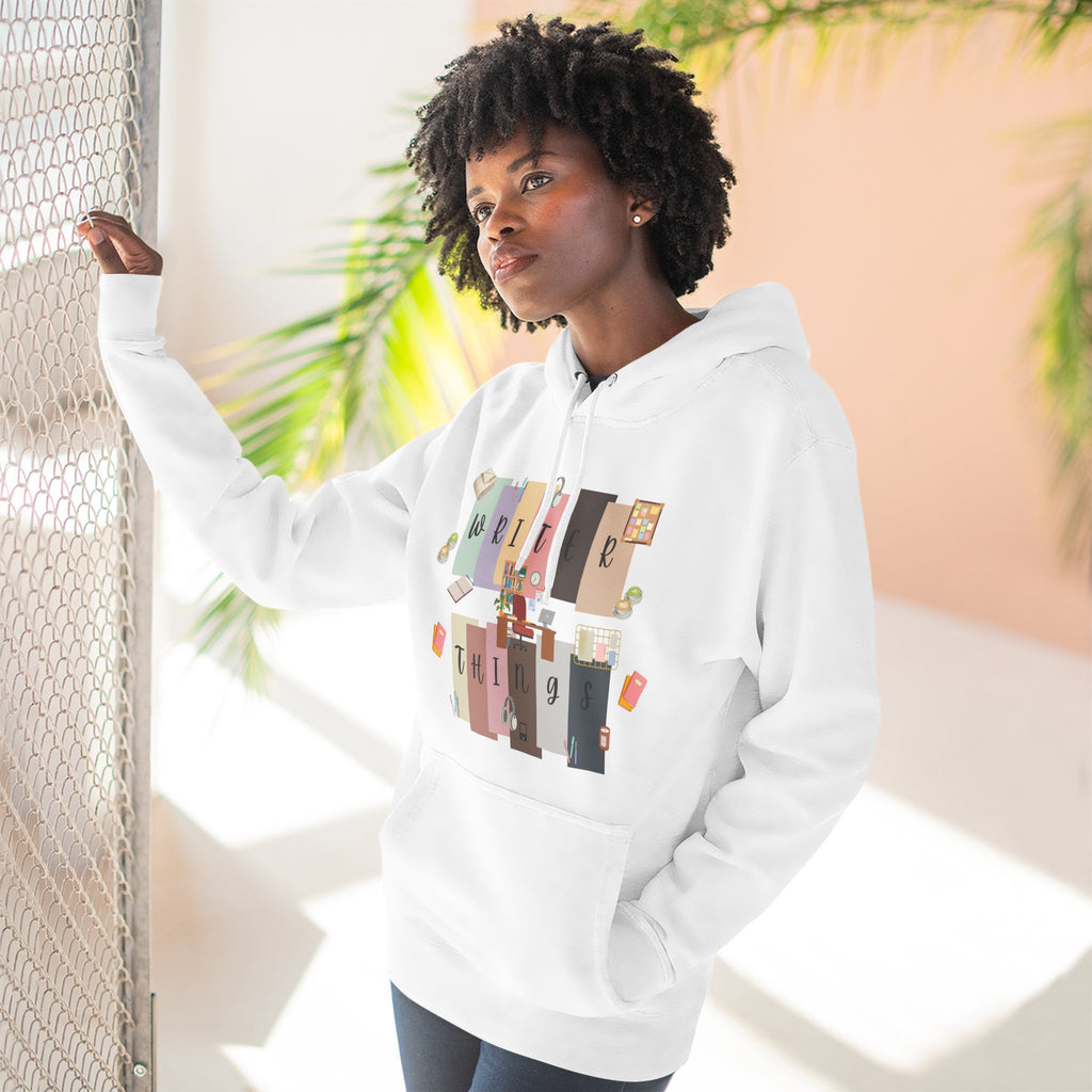Writer Hoodie — Retro Collage Graphic "Writer Things" Comfort Pullover