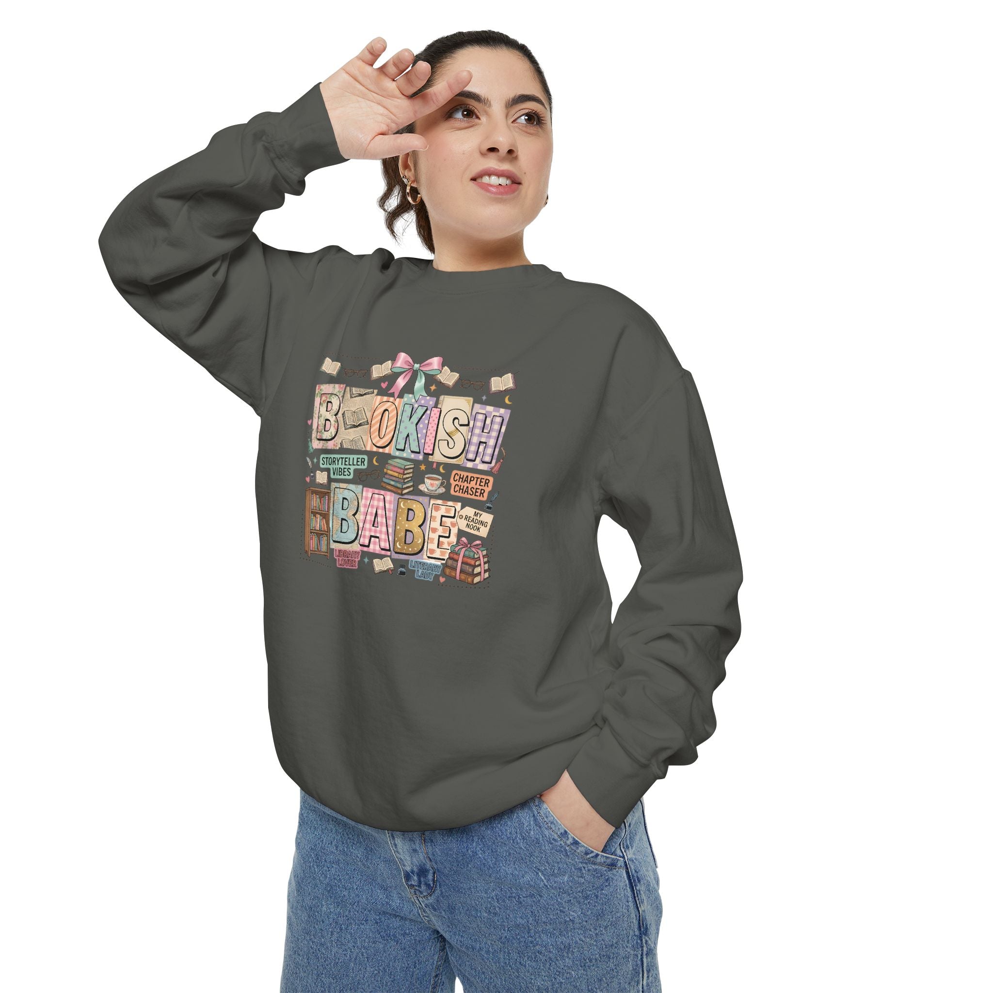 Bookish Babe Sweatshirt — Cute Pastel Reading Graphic Crewneck