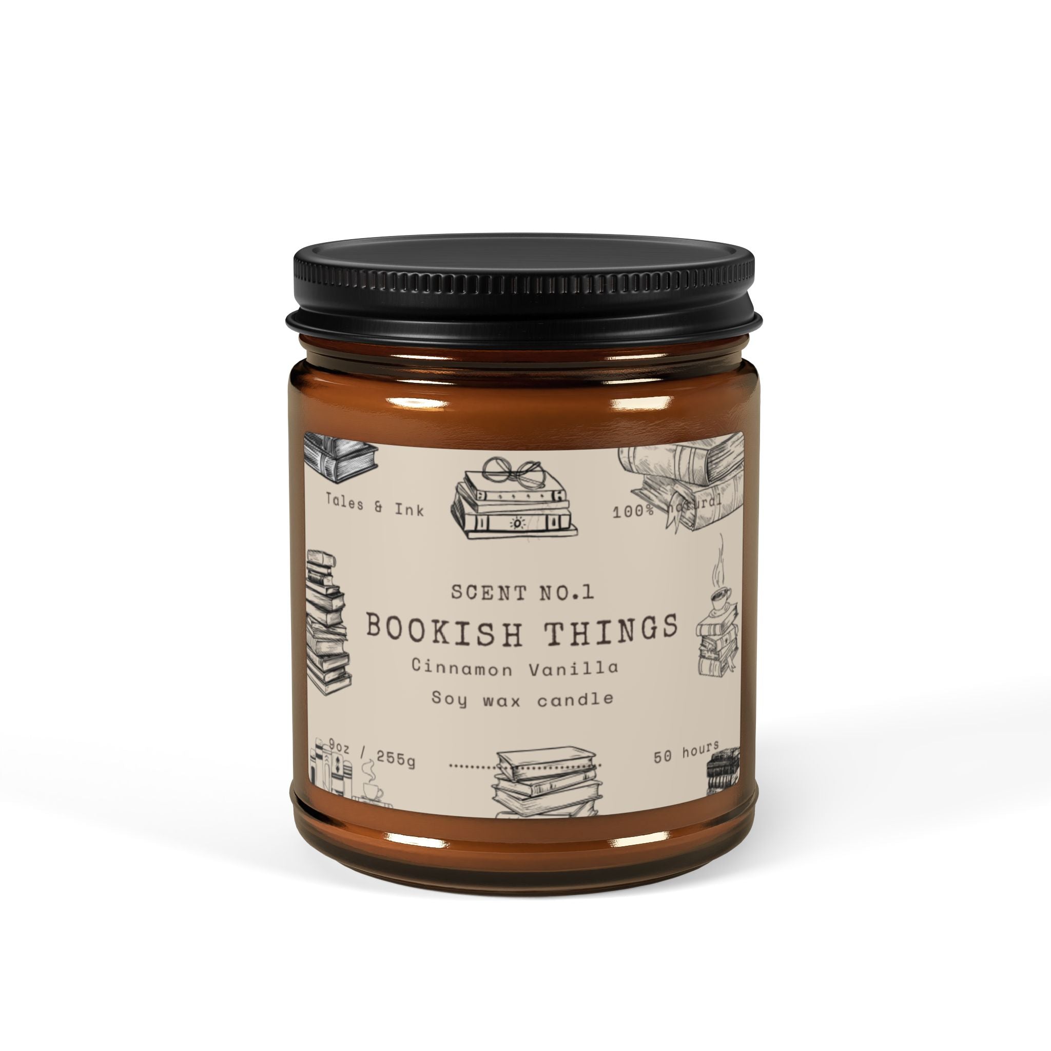 Bookish Things Soy Candle — Amber Jar Scented Candle (Multiple Sizes)