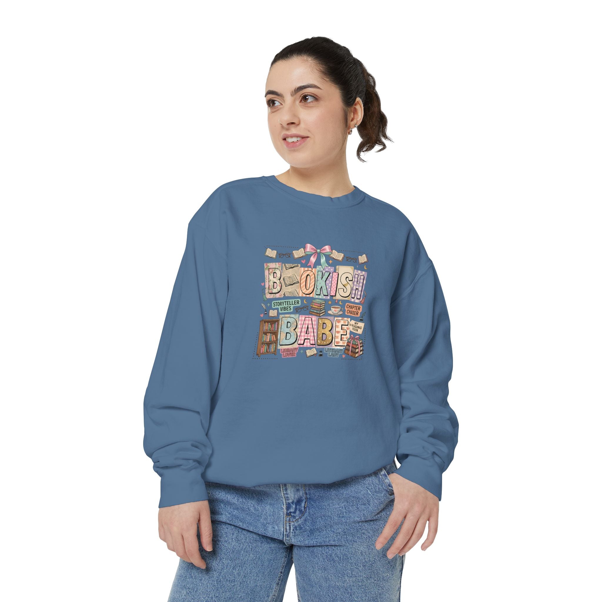 Bookish Babe Sweatshirt — Cute Pastel Reading Graphic Crewneck