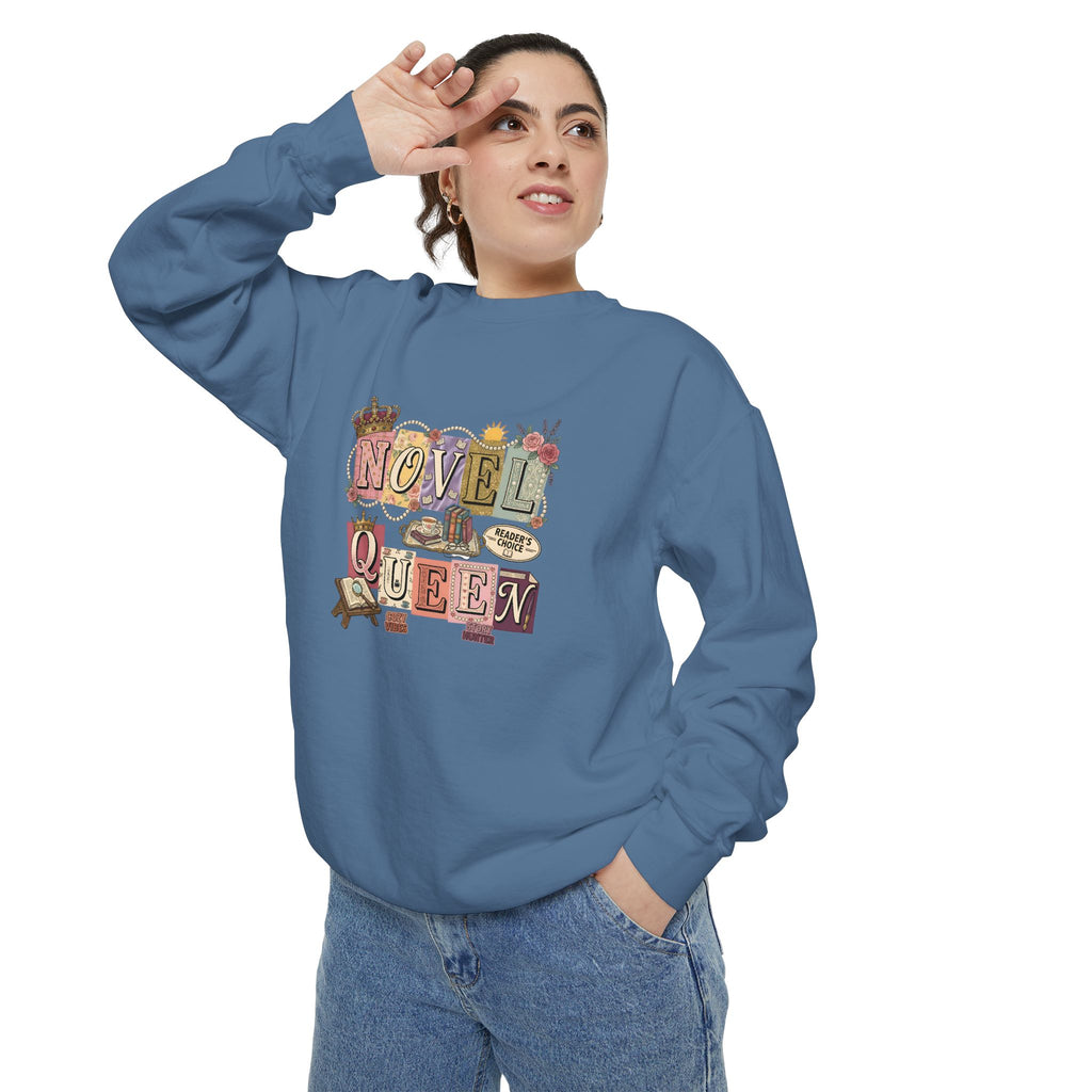 Novel Queen Sweatshirt — Vintage Booklover Literary Graphic Crewneck