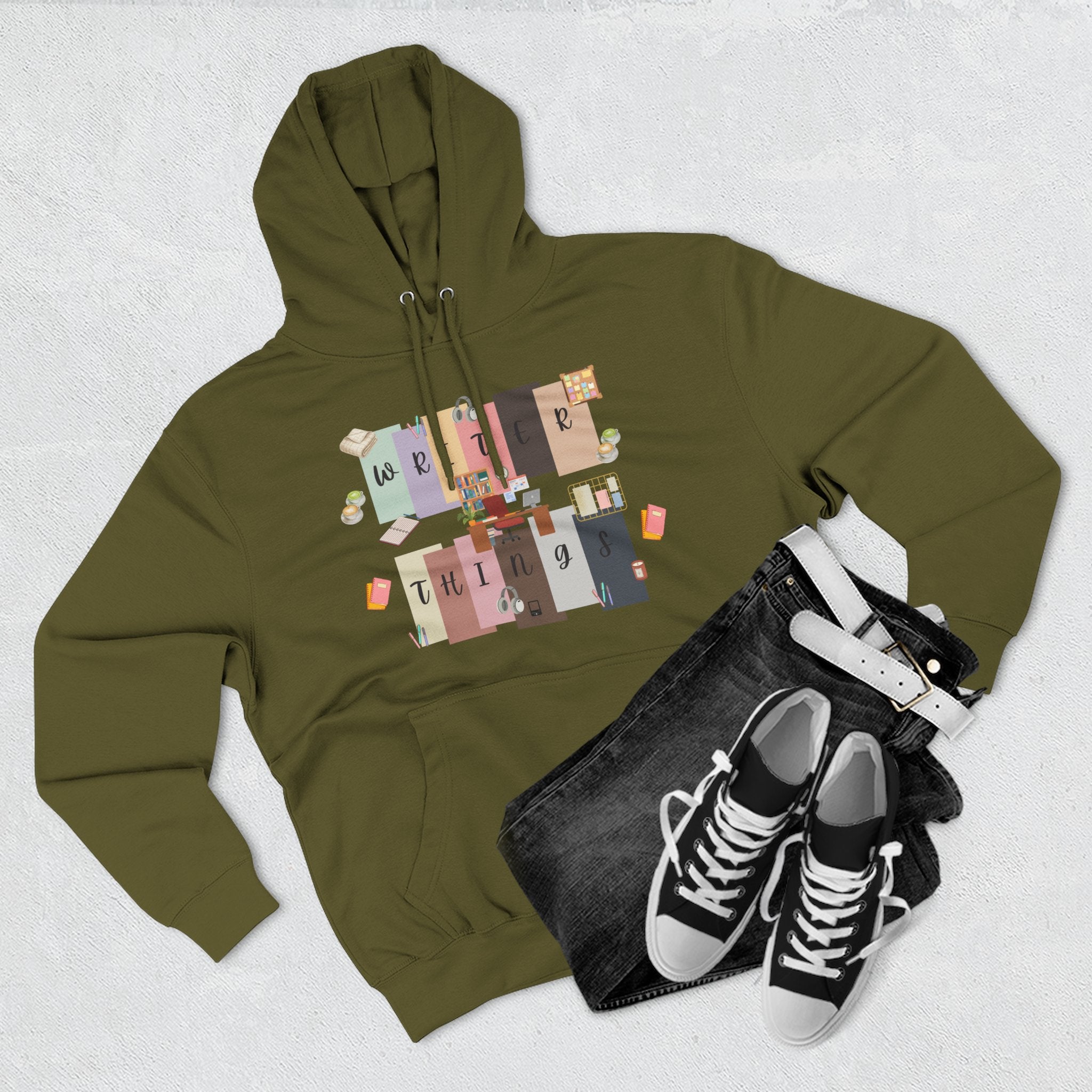 Writer Hoodie — Retro Collage Graphic "Writer Things" Comfort Pullover