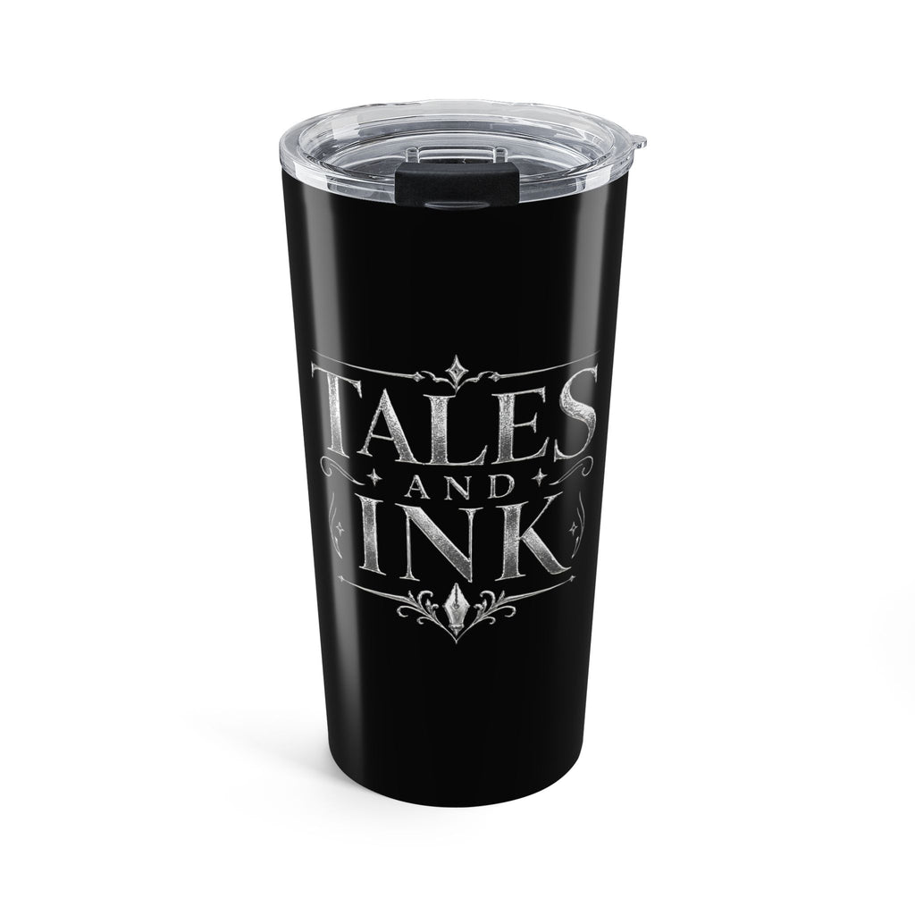 Tumbler — Grey 20oz Insulated Travel Cup with "Tales & Ink" Script