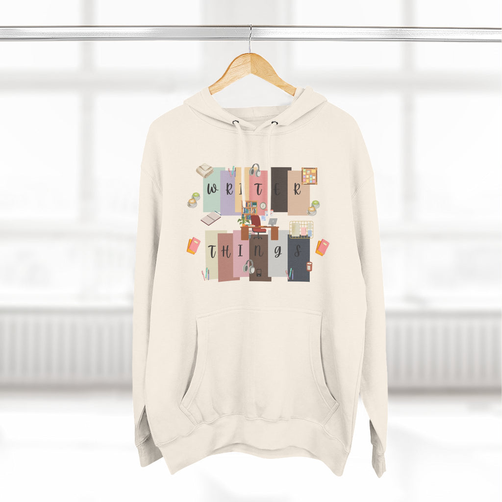 Writer Hoodie — Retro Collage Graphic "Writer Things" Comfort Pullover
