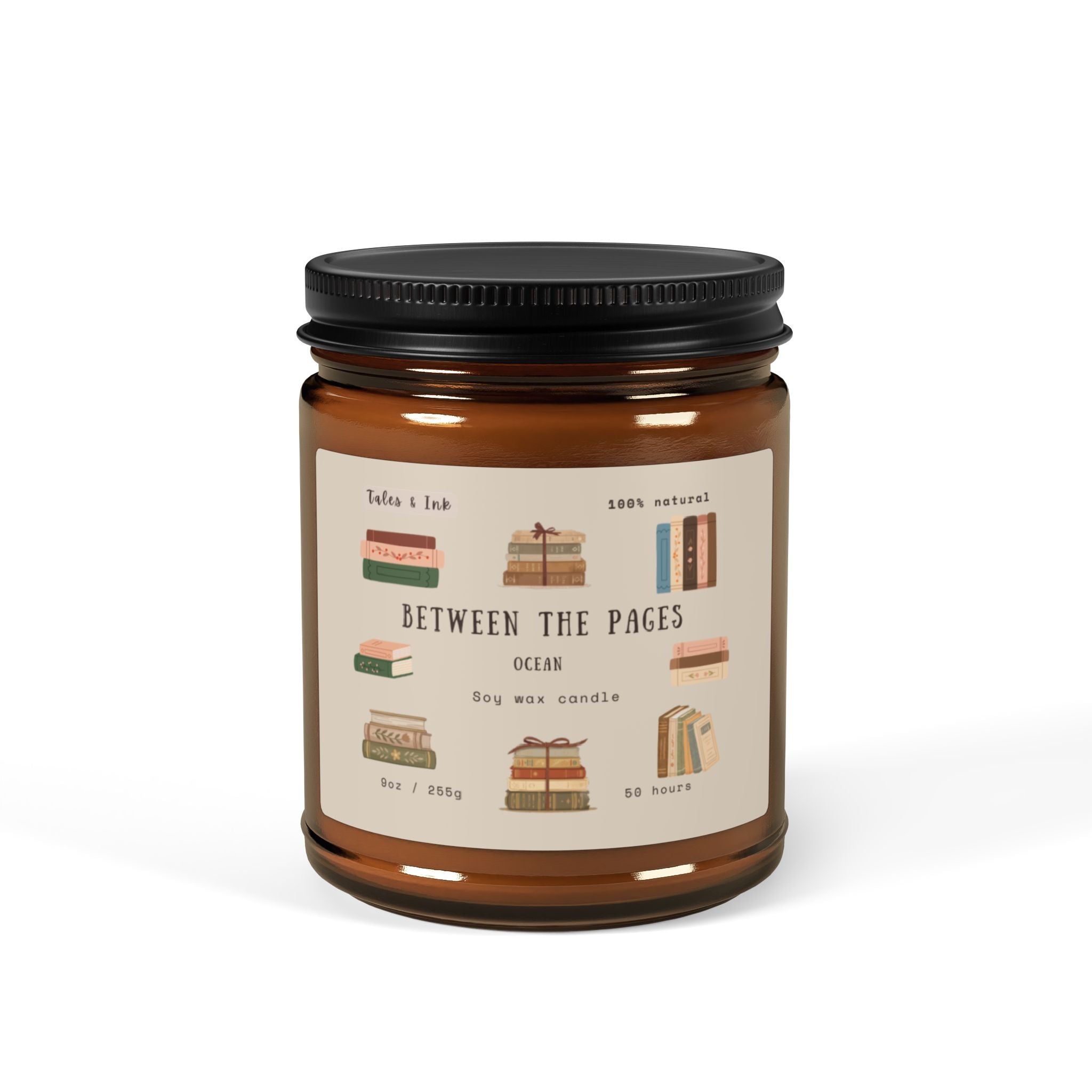 Between the Pages Soy Candle — Amber Jar Book Lover Ocean Scented Candle (Multi-Size)