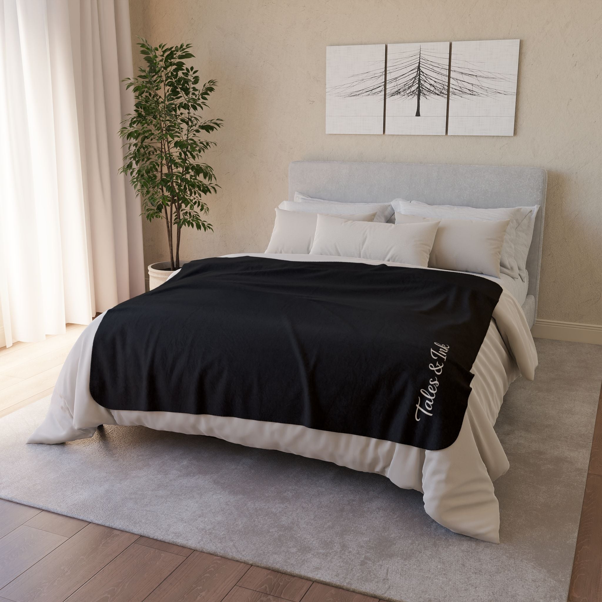 Copy of Sherpa Blanket – Soft Black Fleece Cozy Throw (Tales & Ink Script)