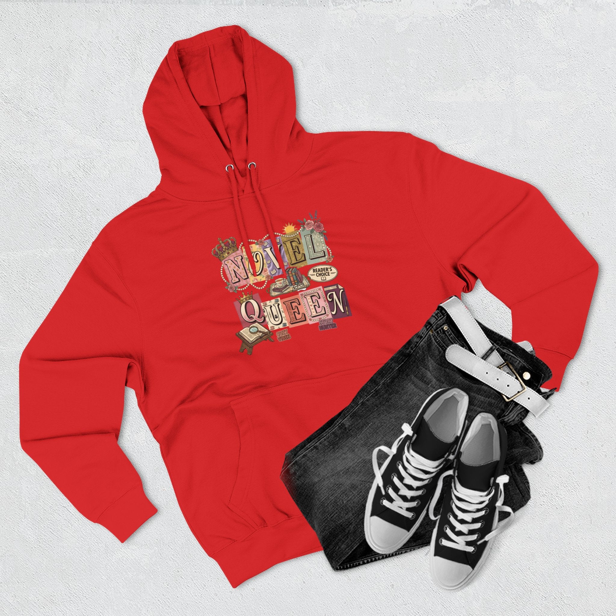 Novel Queen Hoodie — Vintage Book Lover Graphic Pullover