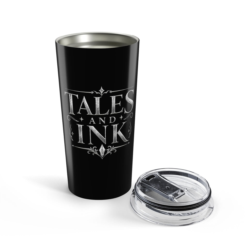 Tumbler — Grey 20oz Insulated Travel Cup with "Tales & Ink" Script