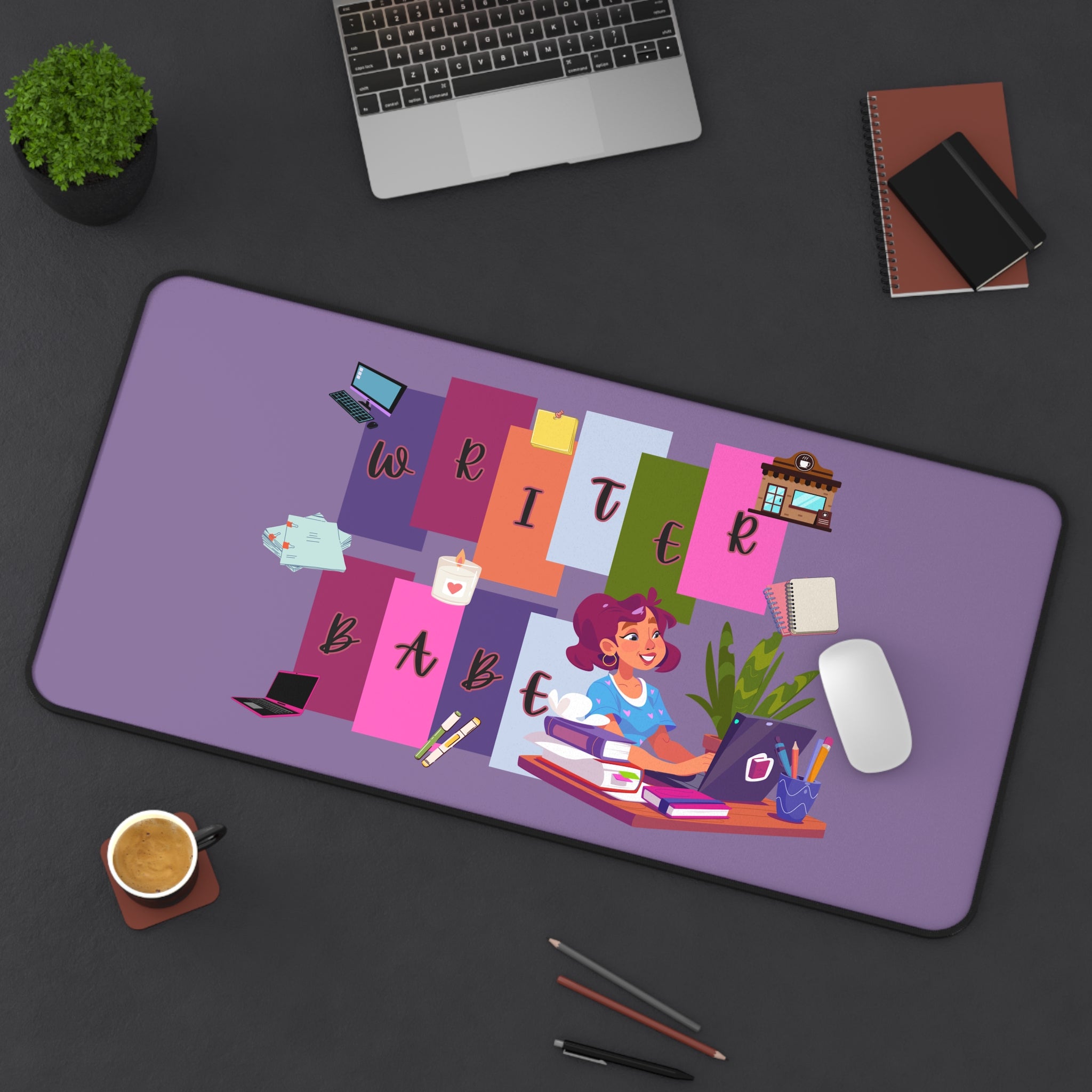 Writer Babe Desk Mat — Cute Purple Writing Desk Pad for Authors & Content Creators