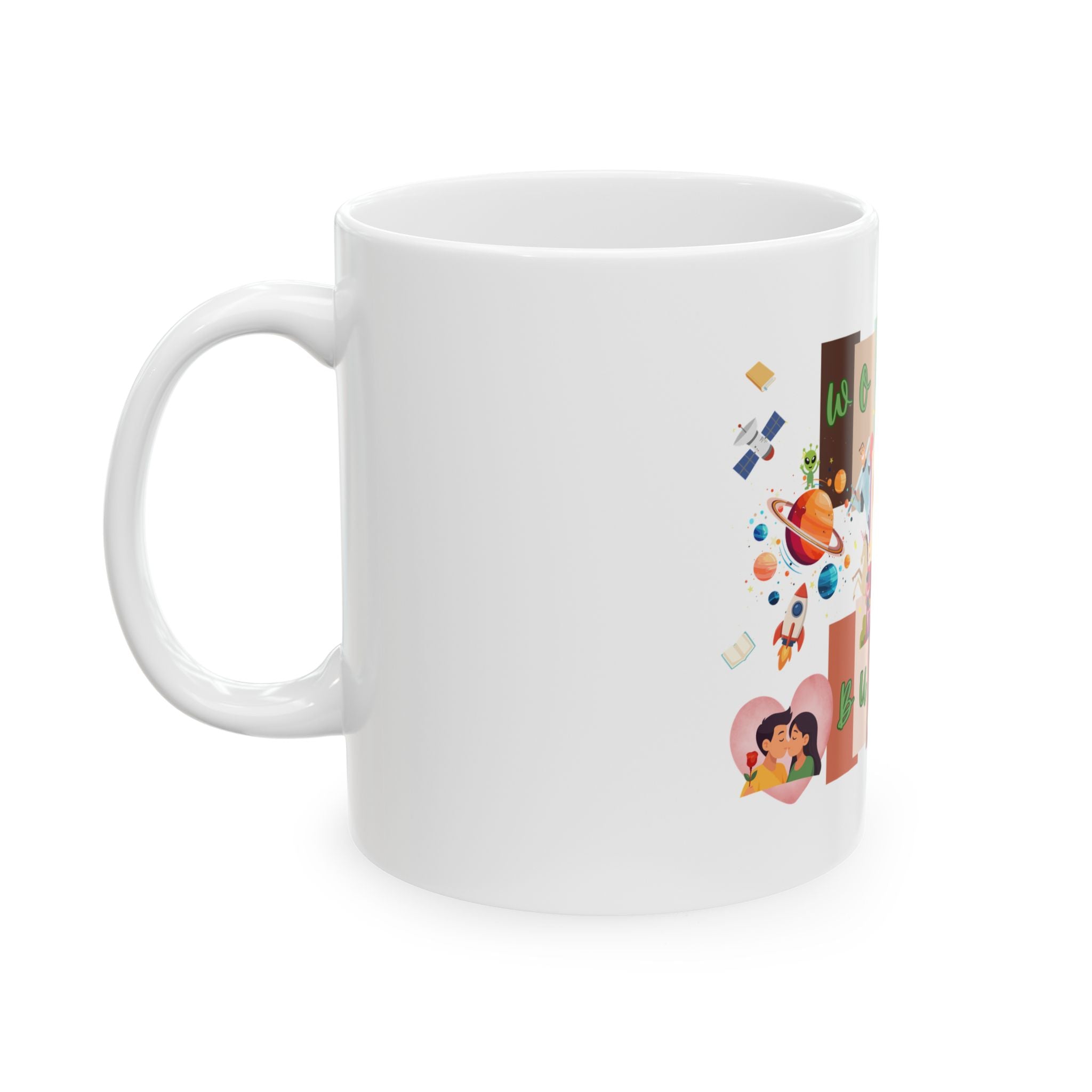 World Builder Ceramic Mug — Illustrated Travel & Creativity Design (11oz, 15oz)