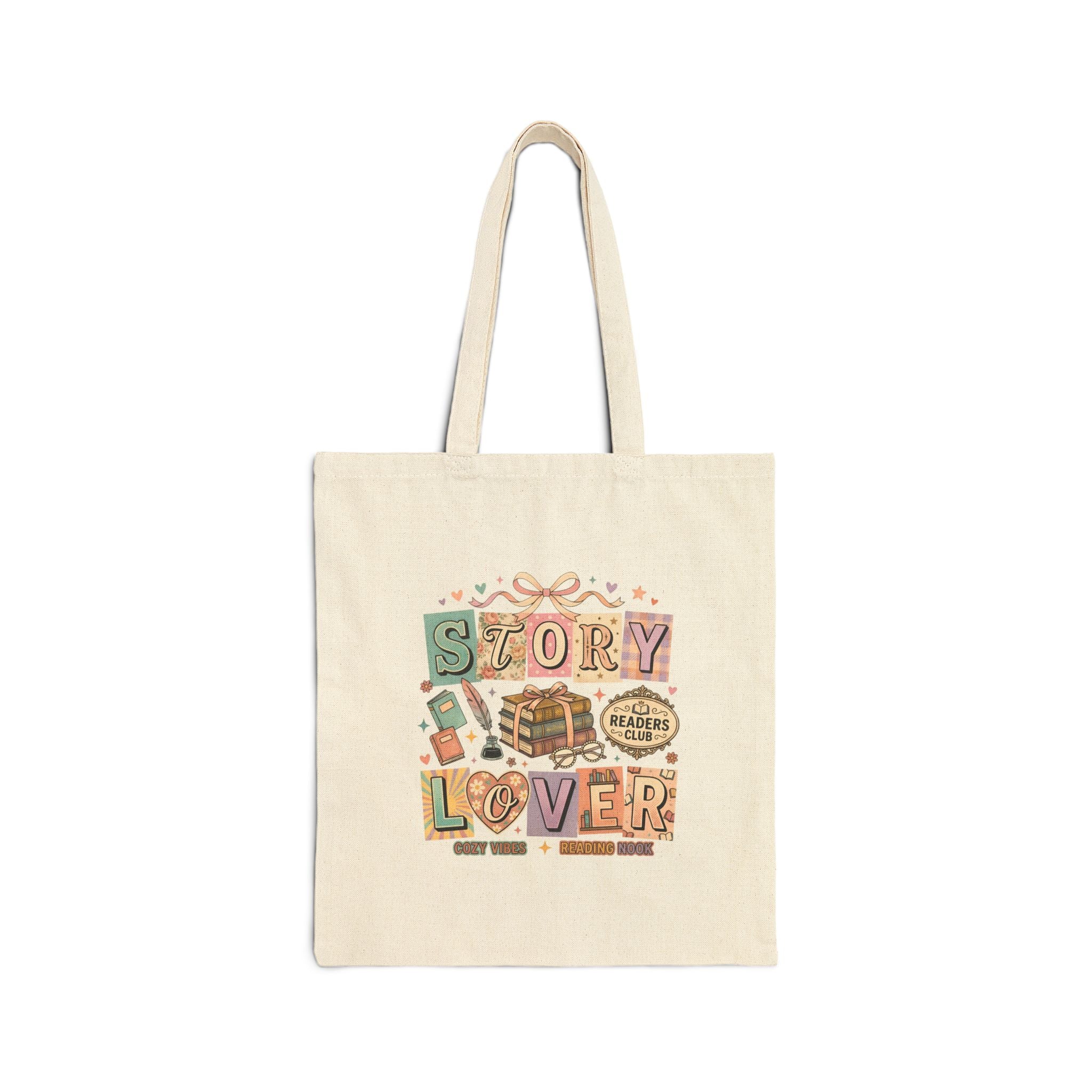 Story Lover Canvas Tote Bag – Bookish Reader Book Stack Design