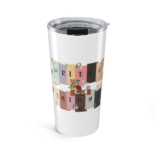 20oz Coffee Tumbler – "Writing Things" Writer Desk Illustration