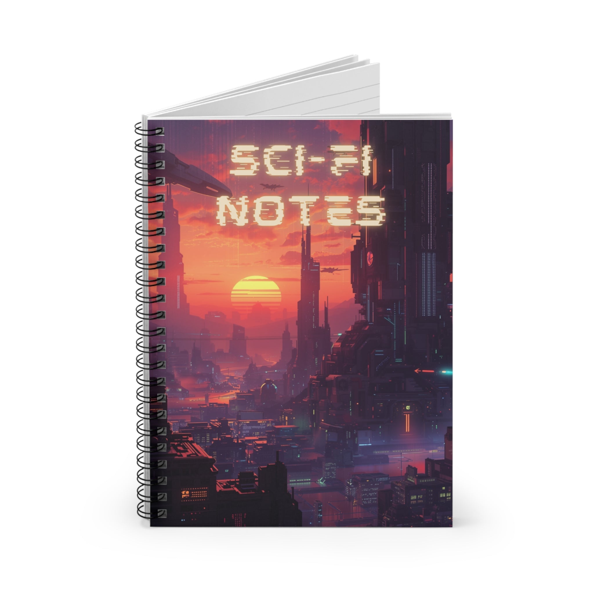 Sci‑Fi Notes Spiral Notebook — Cyberpunk Sunset Ruled Journal for Writers & Students