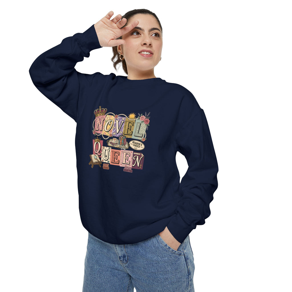 Novel Queen Sweatshirt — Vintage Booklover Literary Graphic Crewneck