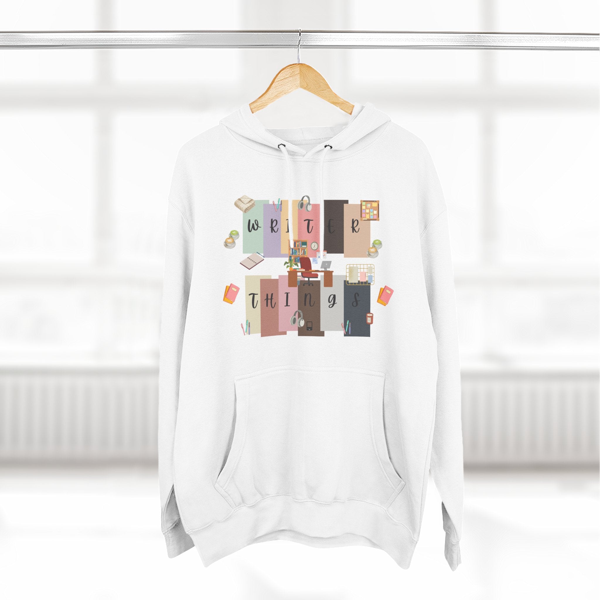 Writer Hoodie — Retro Collage Graphic "Writer Things" Comfort Pullover