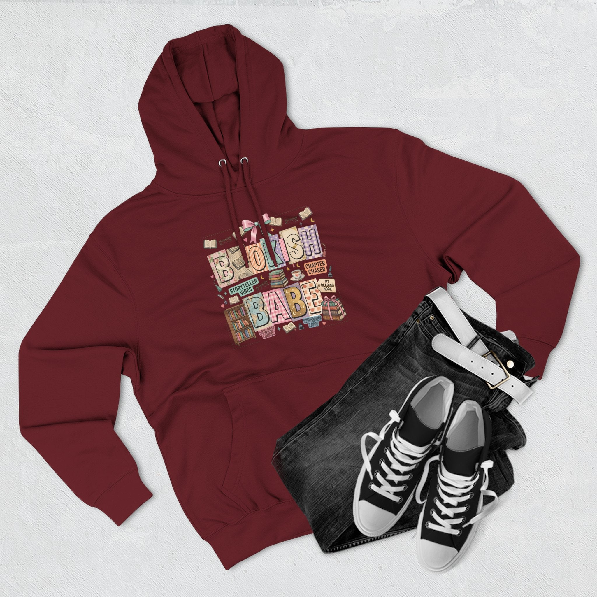 Bookish Babe Hoodie — Bohemian Vintage Collage Graphic Fleece Pullover