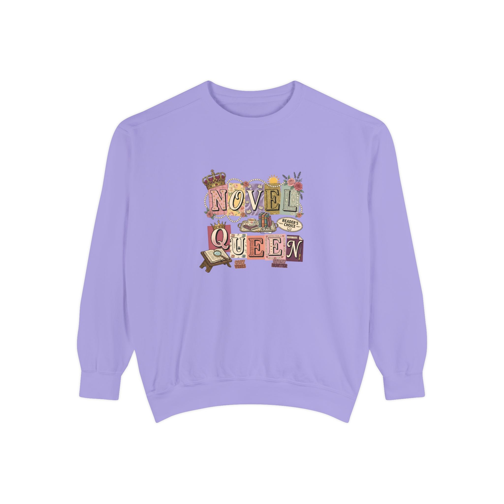 Novel Queen Sweatshirt — Vintage Booklover Literary Graphic Crewneck