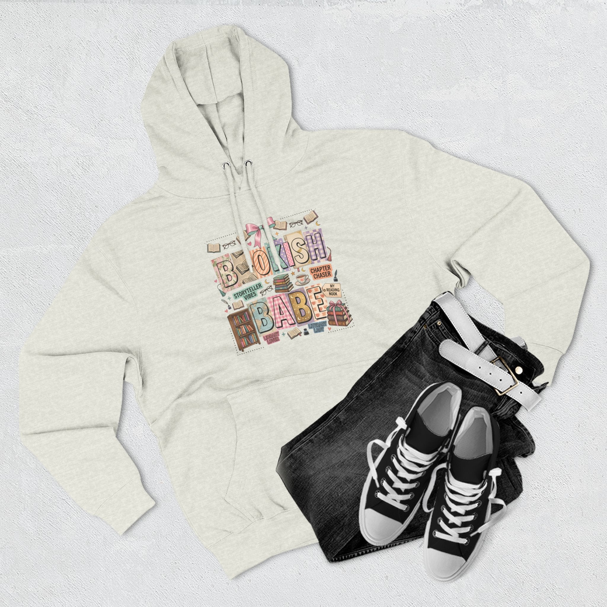 Bookish Babe Hoodie — Bohemian Vintage Collage Graphic Fleece Pullover