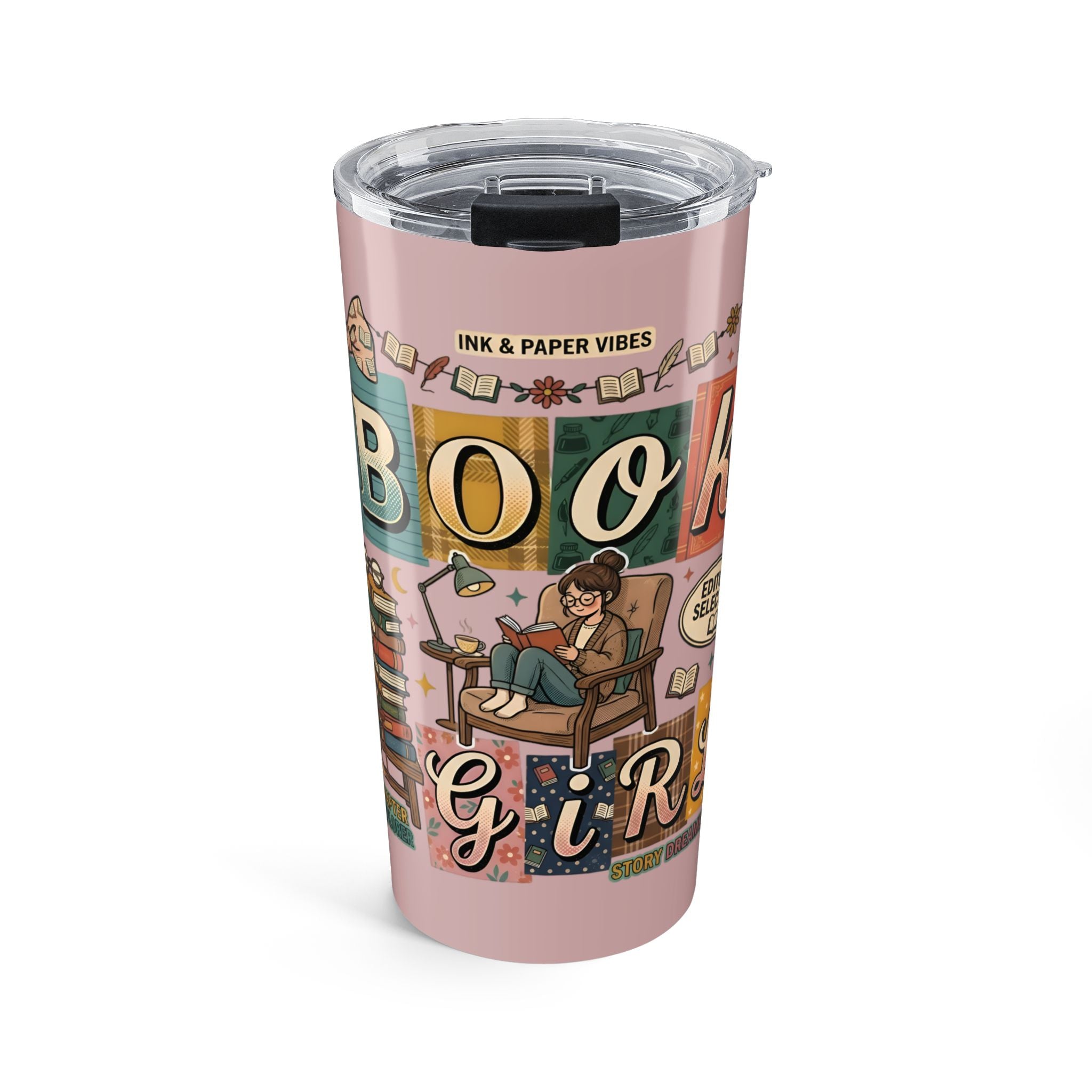 Book Girl 20oz Tumbler - Pink Cozy Reading Travel Mug