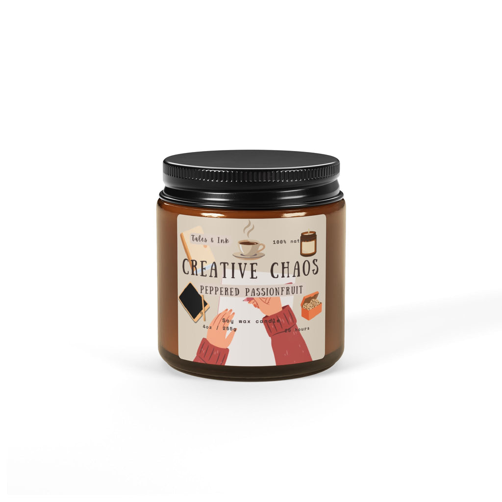 Creative Chaos Soy Candle — Peppered Passionfruit Scent (Amber Jar)