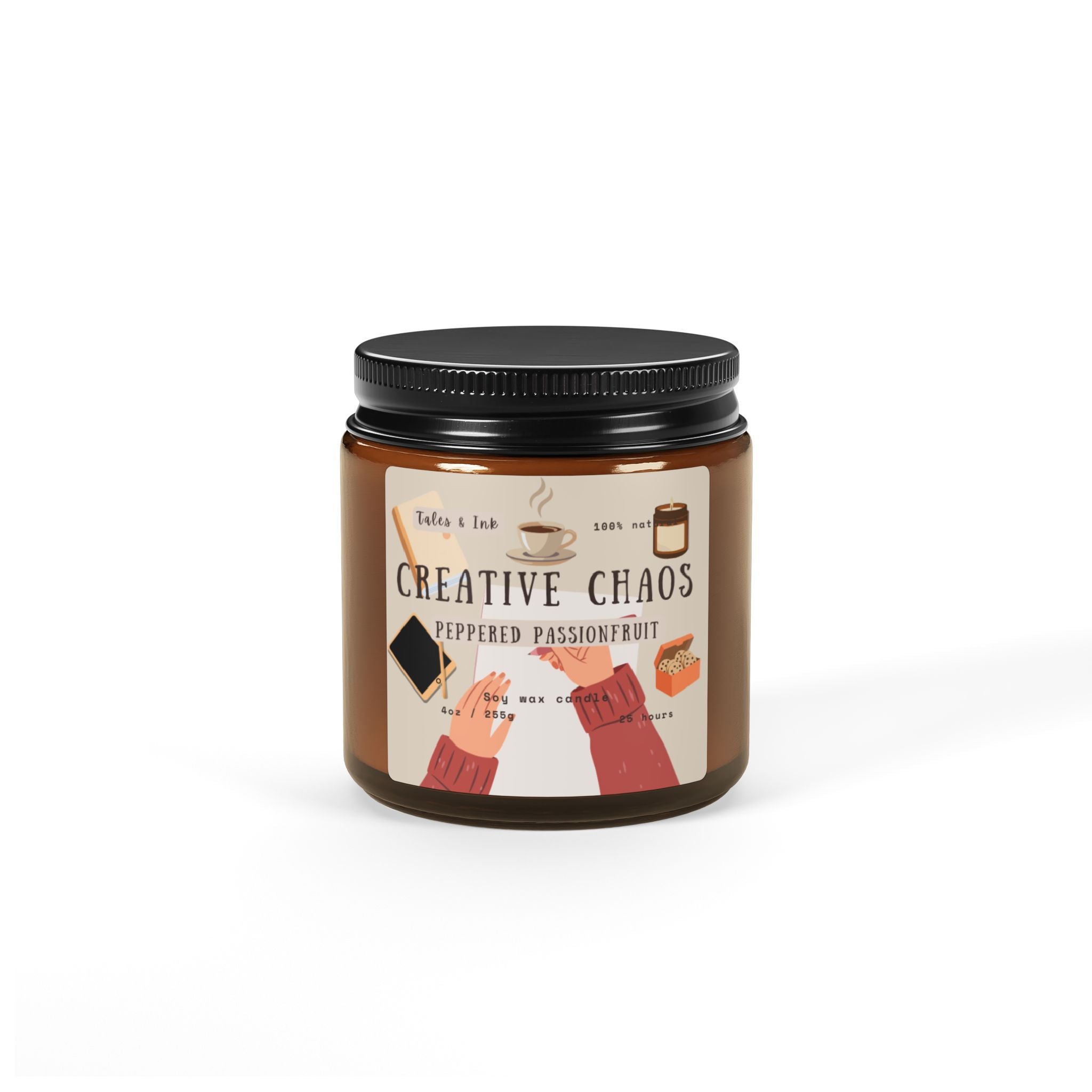 Creative Chaos Soy Candle — Peppered Passionfruit Scent (Amber Jar)