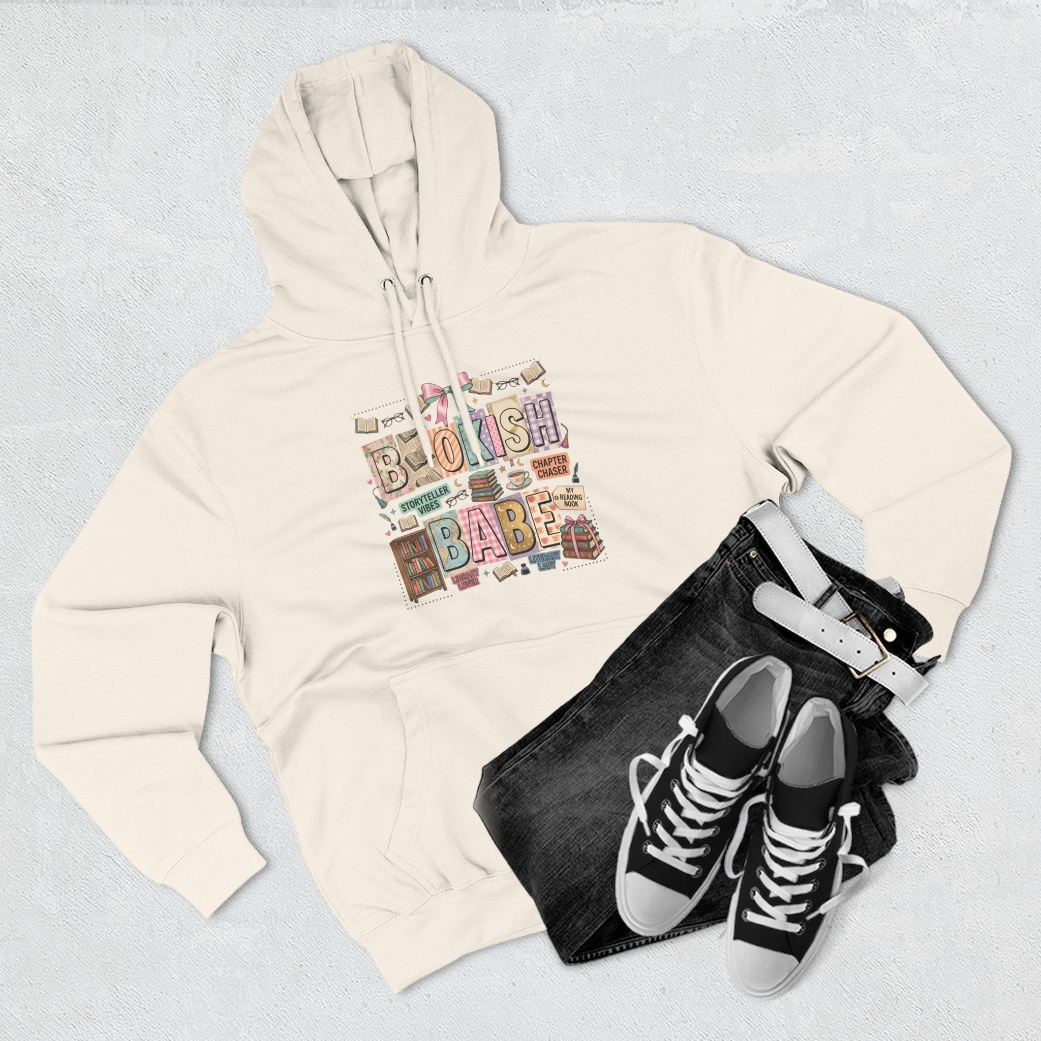 Bookish Babe Hoodie — Bohemian Vintage Collage Graphic Fleece Pullover