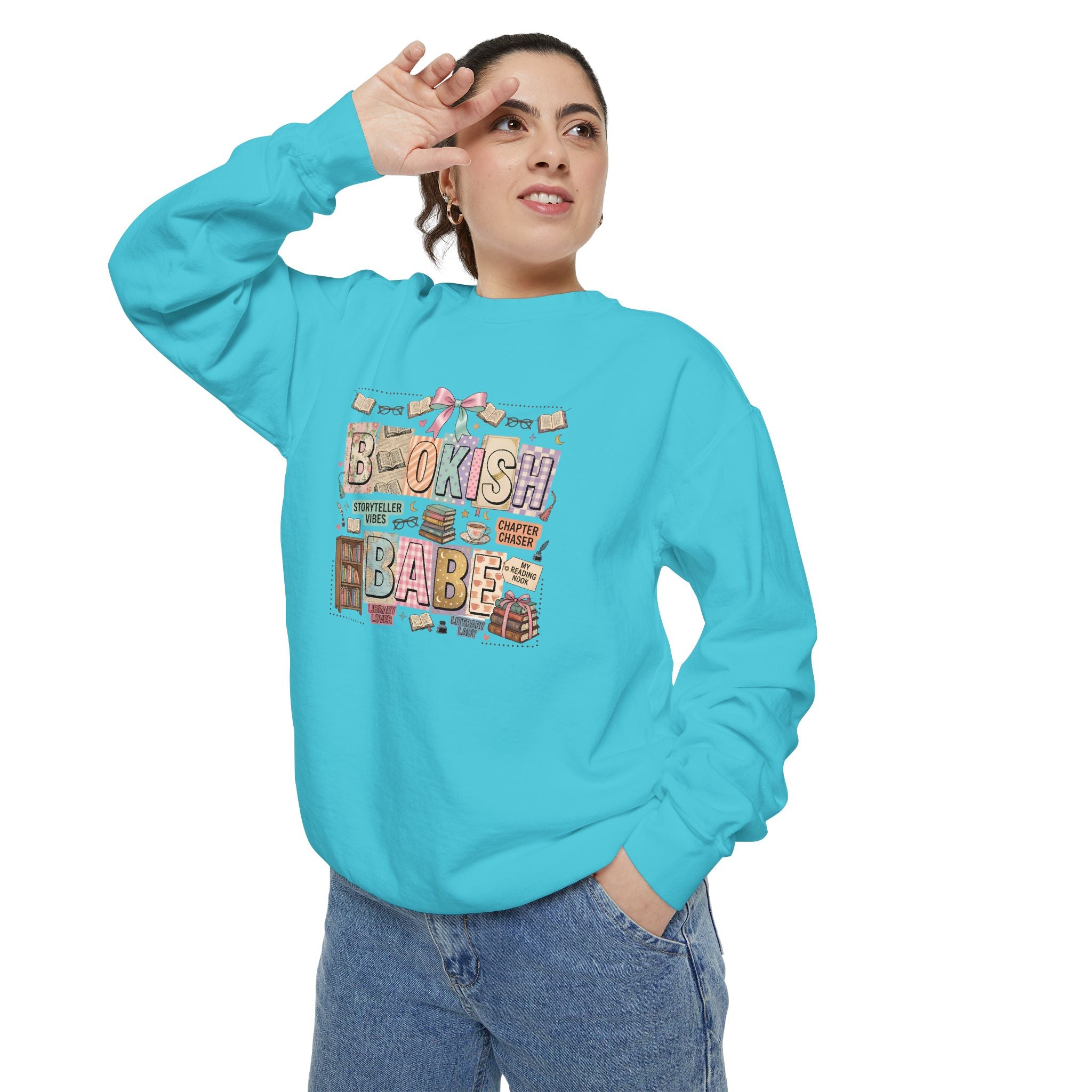 Bookish Babe Sweatshirt — Cute Pastel Reading Graphic Crewneck