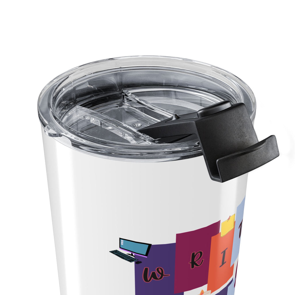 20oz Author Tumbler —Writer Babe Travel Mug with Colorful Books & Reader Design
