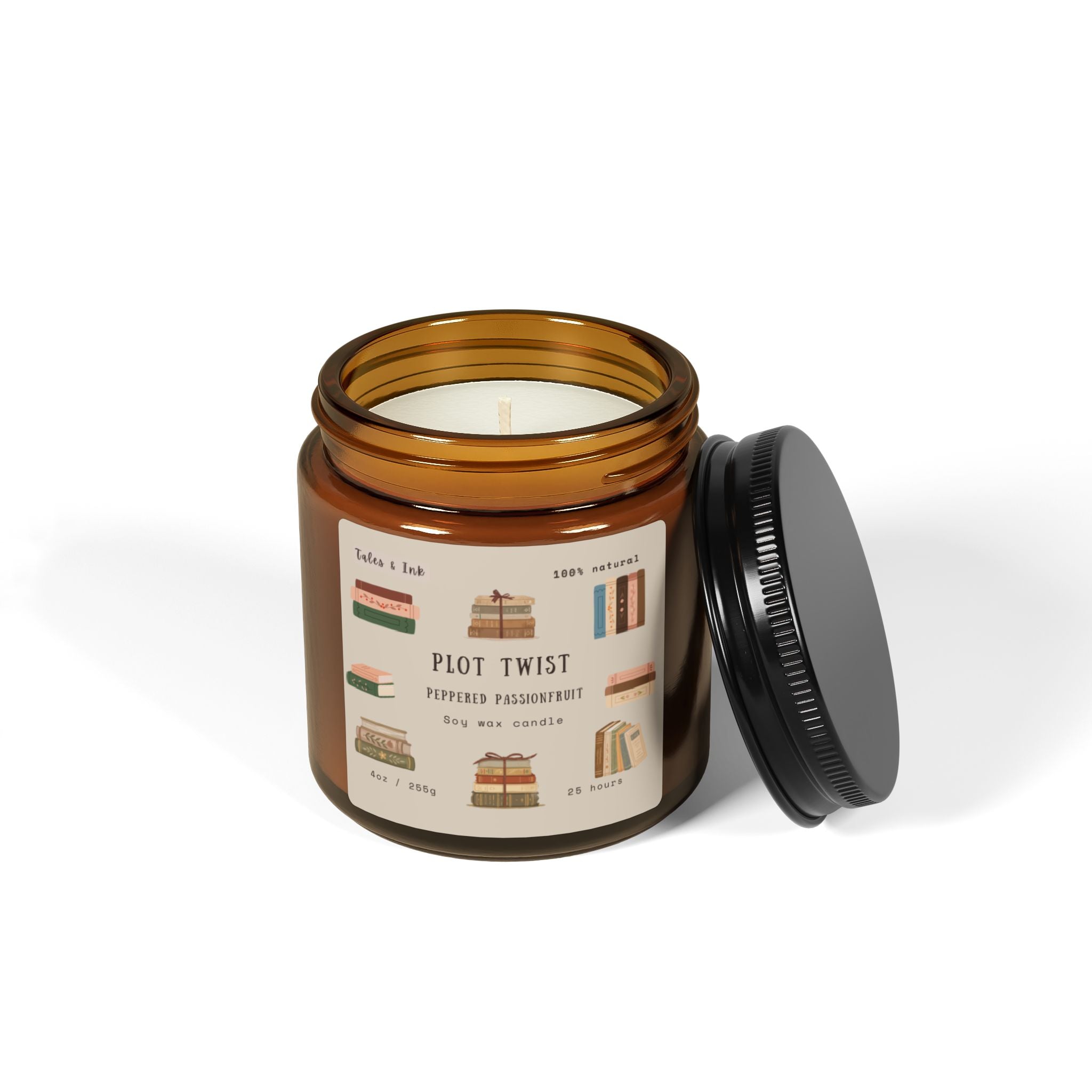Plot Twist Peppered Passionfruit Scented Soy Candle — Amber Jar