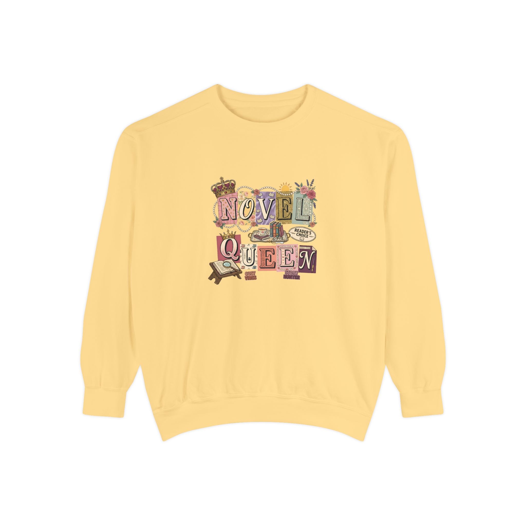 Novel Queen Sweatshirt — Vintage Booklover Literary Graphic Crewneck