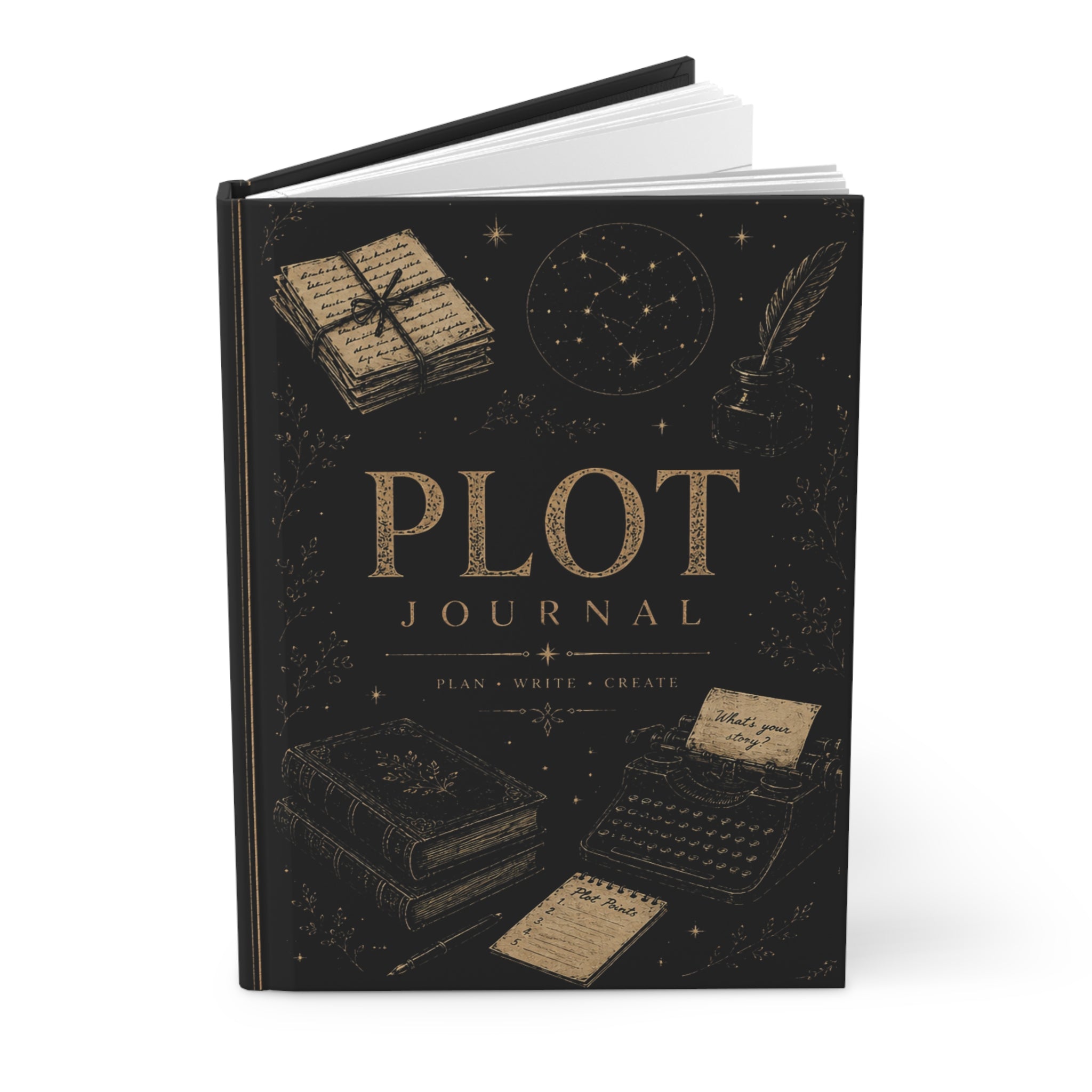 Plot Notes Hardcover Journal — Writer's Notebook with Quill & Candle Design
