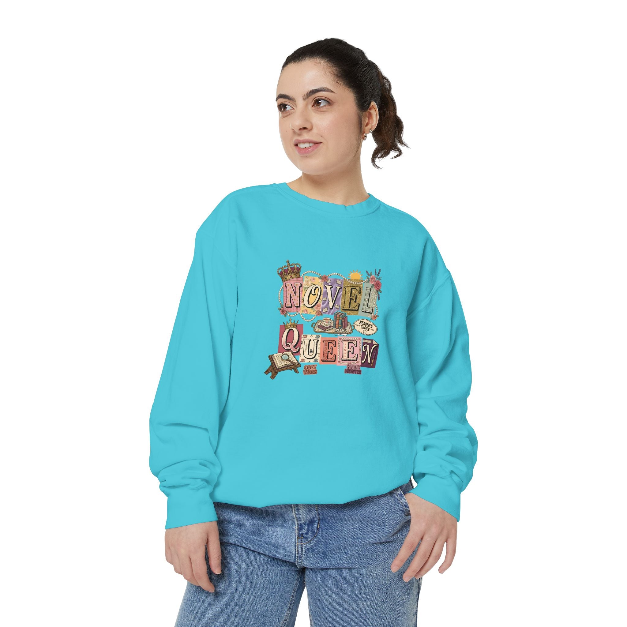 Novel Queen Sweatshirt — Vintage Booklover Literary Graphic Crewneck