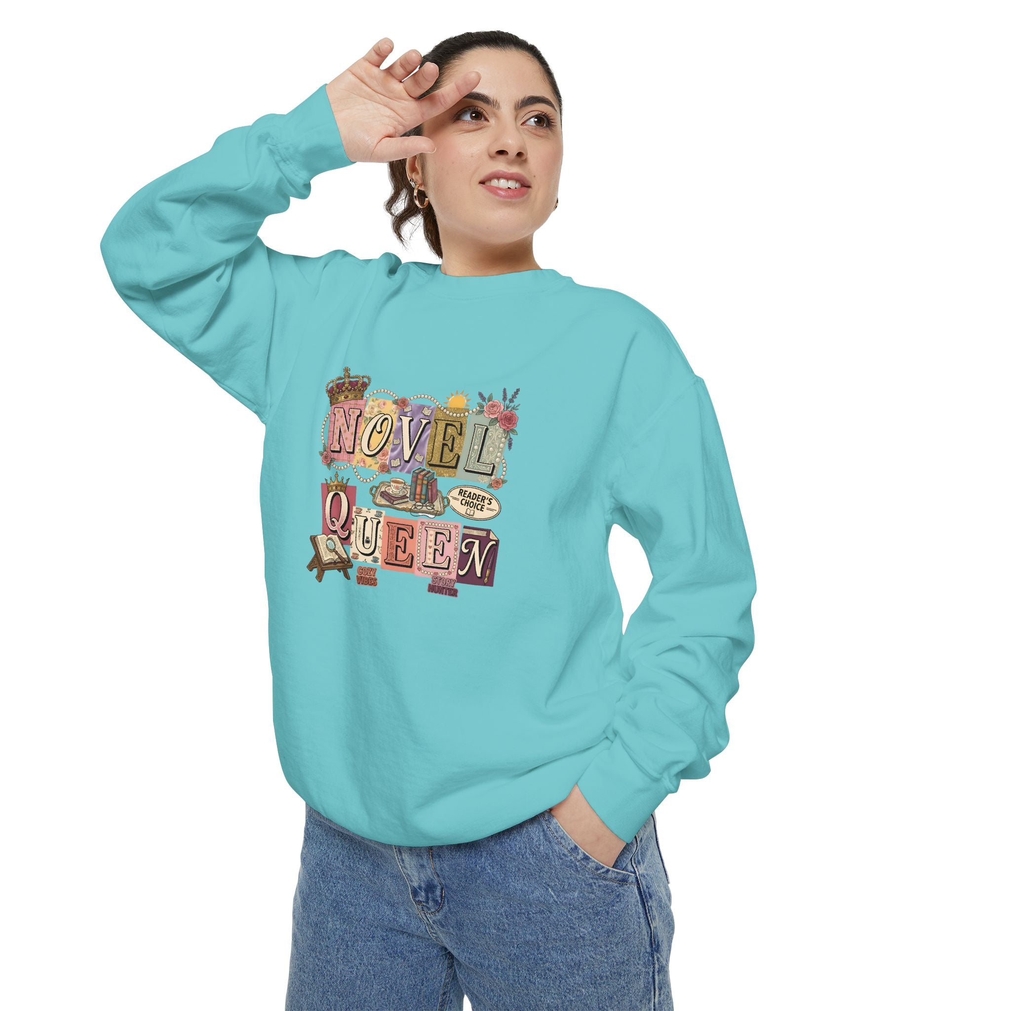 Novel Queen Sweatshirt — Vintage Booklover Literary Graphic Crewneck